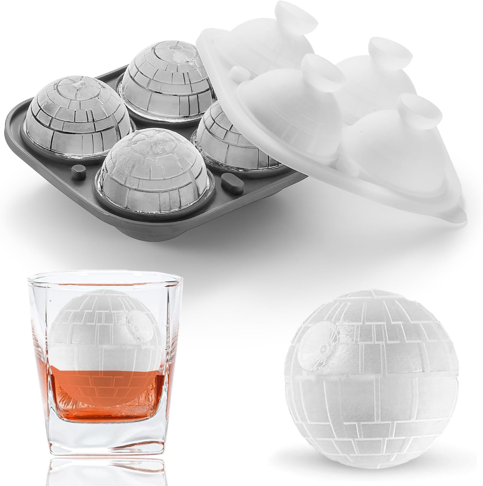 3D Death Star Ice Cube Molds, Large Silicone Fun Shapes Bourbon Gifts for Men Fandom, Whiskey Ice Cube Mold for Cocktails,Brandy, Whiskey Gifts for Men Nerds & Geeks