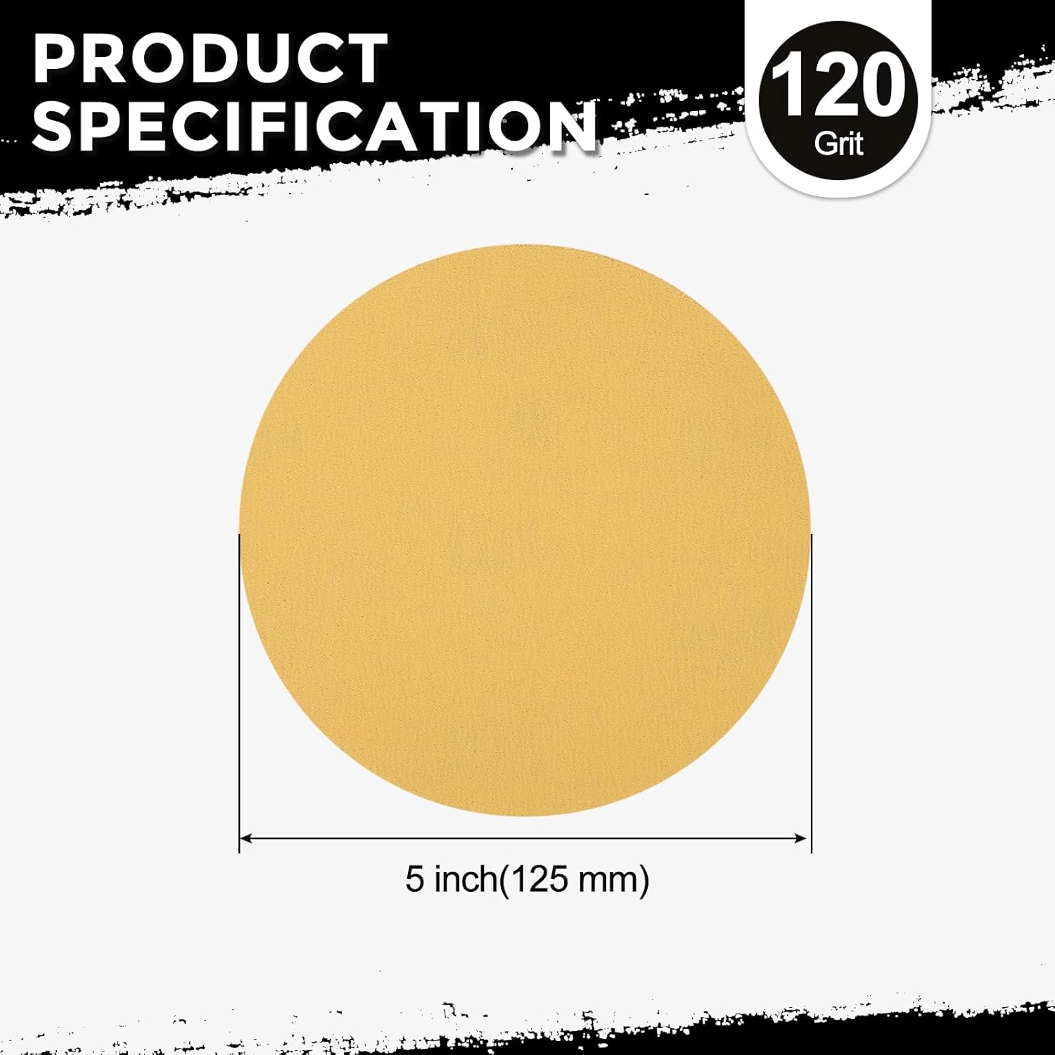50 Pcs Sanding Discs 5 Inch 120 Grit Hook and Loop Random Orbital Sandpapers Suitable for Drywall Sander Wood Metal Furniture, Yellow