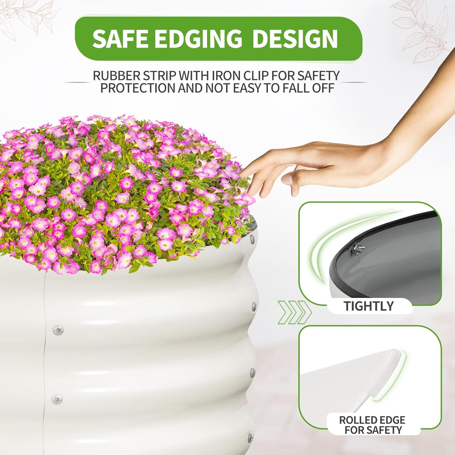 galvanized raised garden bed - 8x2x1.4ft metal planter boxes outdoor | oval steel raised bed kit for gardening with protective tape, bracing rods, gloves for vegetables, flower, herb (white) white 8x2x1.4ft