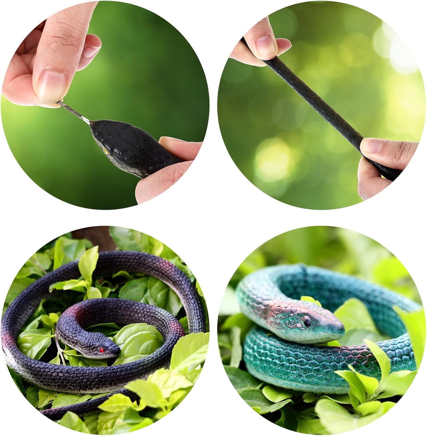 PUHUHP 3-Pack Ultra-Realistic Rubber Snakes for Halloween Decorations, Garden Bird Scare, Pranks – Fake Black Mamba Toy – Durable Outdoor/Indoor Props 3
