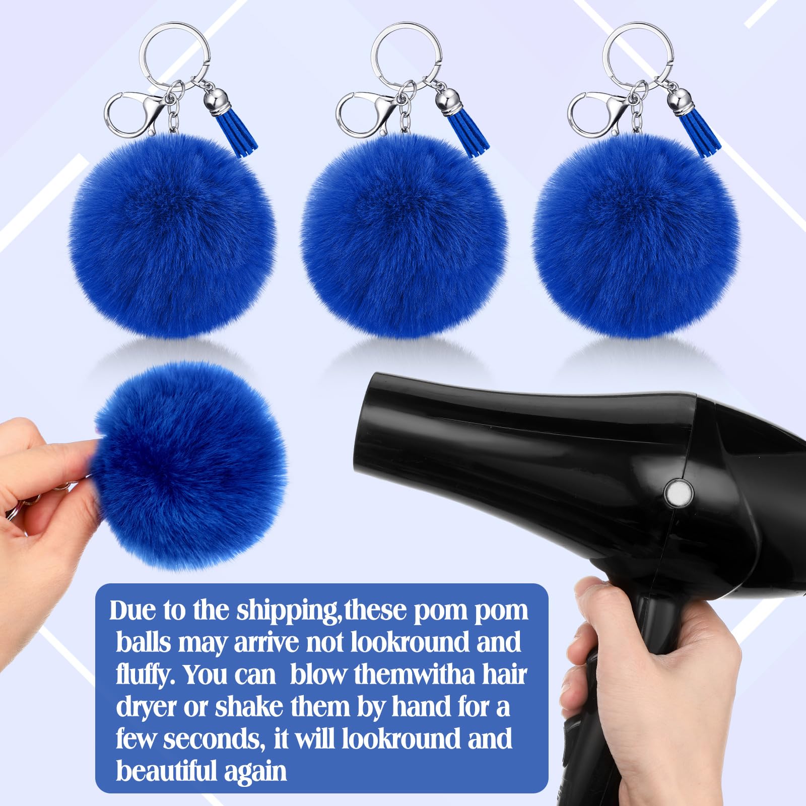 Nosiny 20 portachiavi con pompon sintetici, idea regalo per cheerleader, portachiavi con nappa, accessorio per sport di squadra, Blu, 3 inches/ 8 cm
