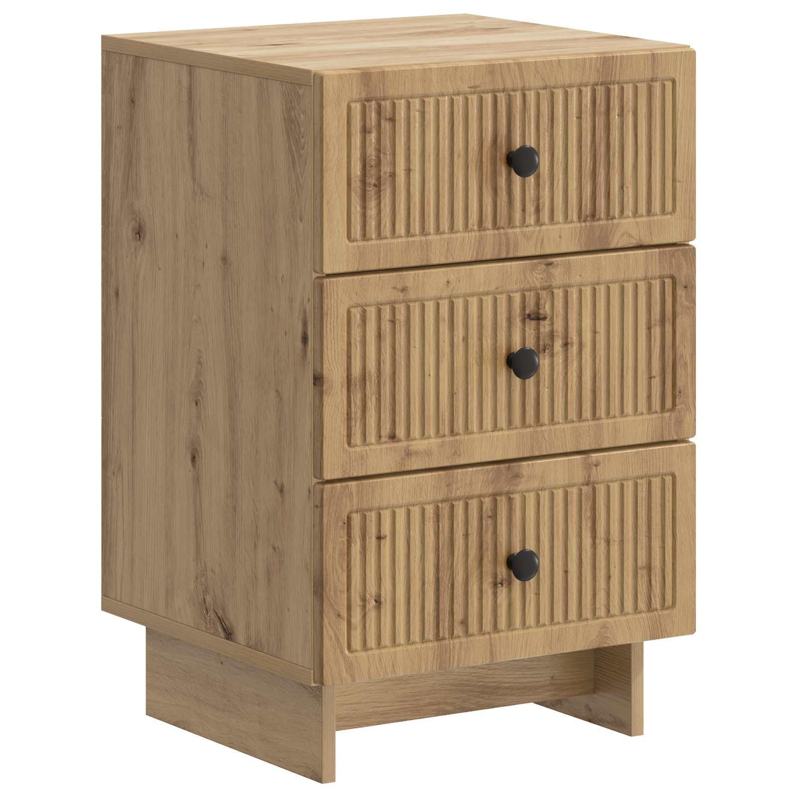 Table de Chevet Chêne Artisanal avec 3 Tiroirs pour Résoudre le Désordre de Chambre