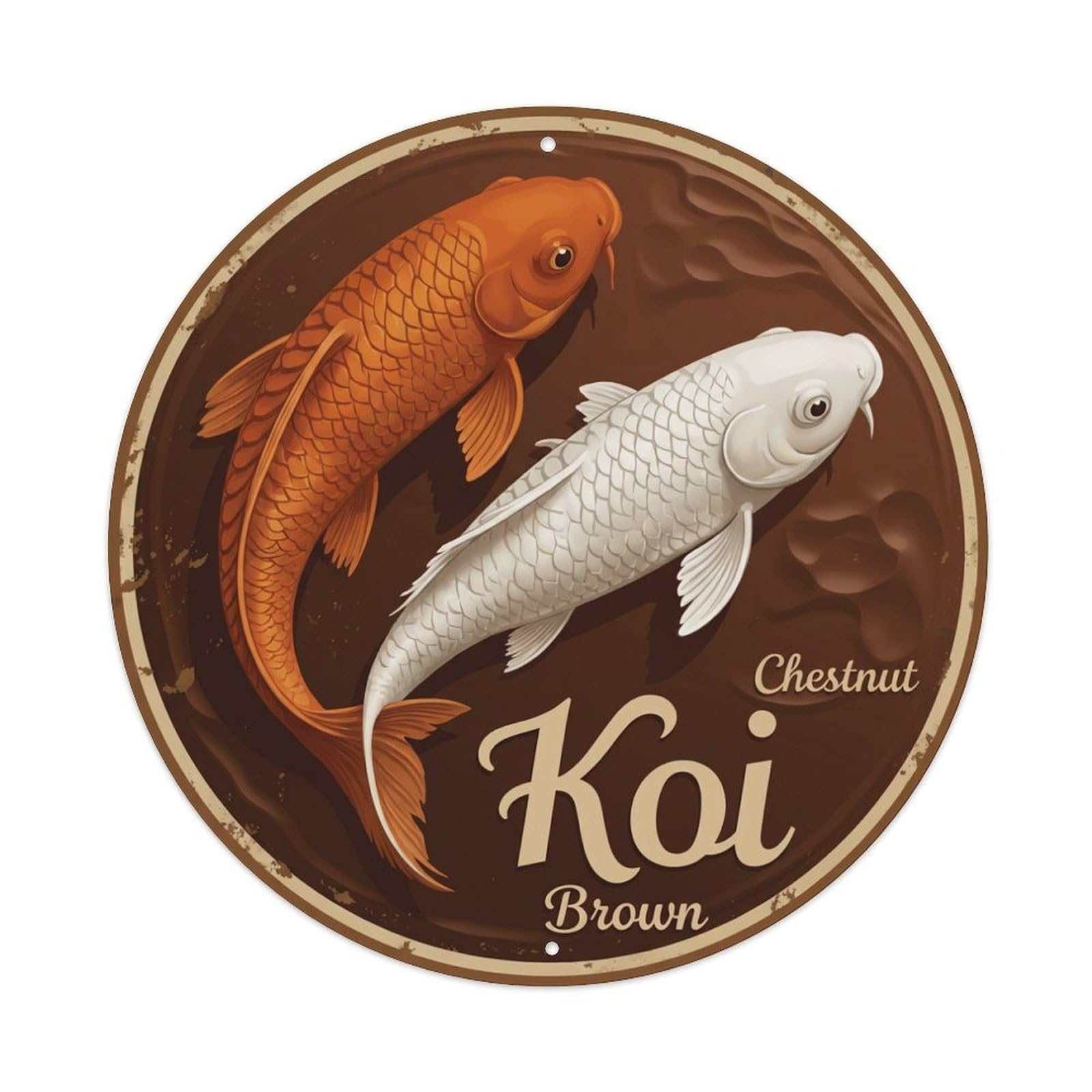 Koi Fish Chestnut Brown Waters Deep Rich Warm Earthy Metal Tin Sign