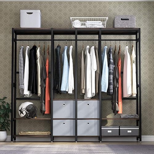 Miniatura 3 de Tribesigns Organizador de armario independiente armario de ropa resistente perchero de metal extra grande con estantes y barra colgante acabado de