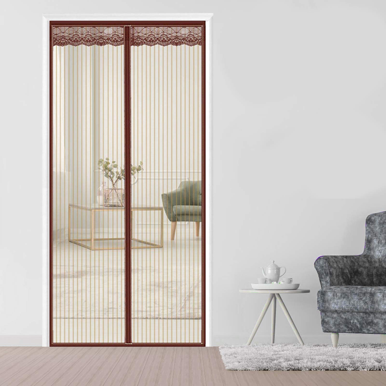 Amzero Brown Magnetic Door Screen, 90X210cm Magnetic Mesh Screen Door Anti Mosquito Bugs With Heavy Duty Mesh Curtain For Keep Bugs Fly Out,