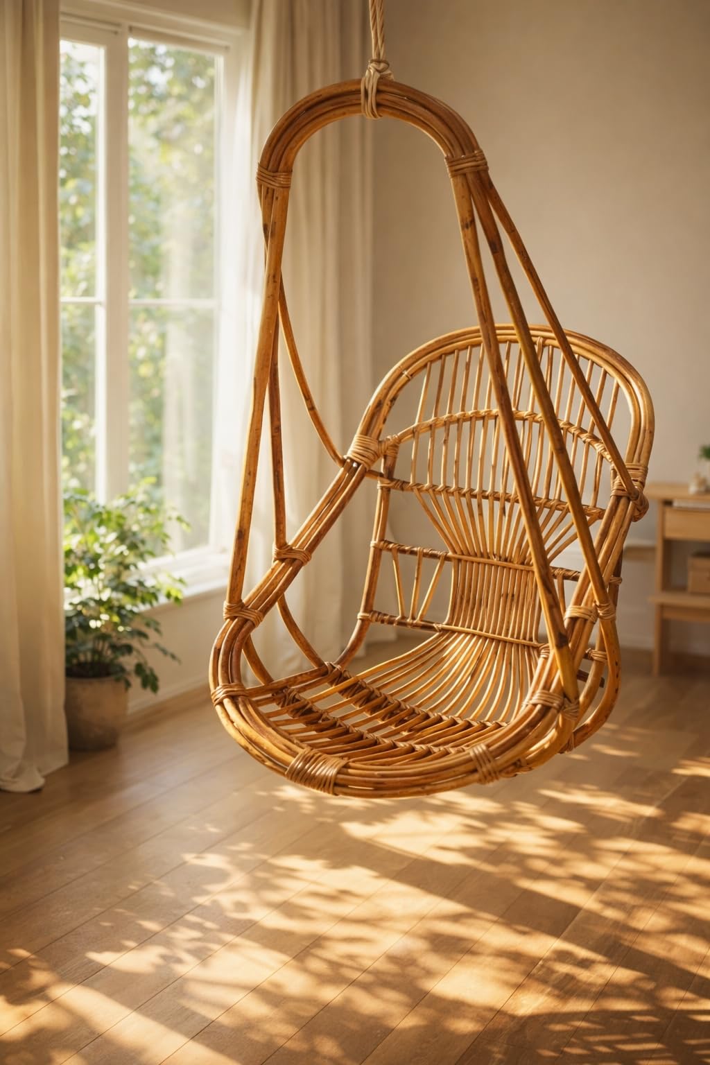 Handicrafts Hanging Chair Wooden Bamboo Jhula Cane Swing | With Cushion, Maximum Weight 100 Kg, Comfort Design-image-45