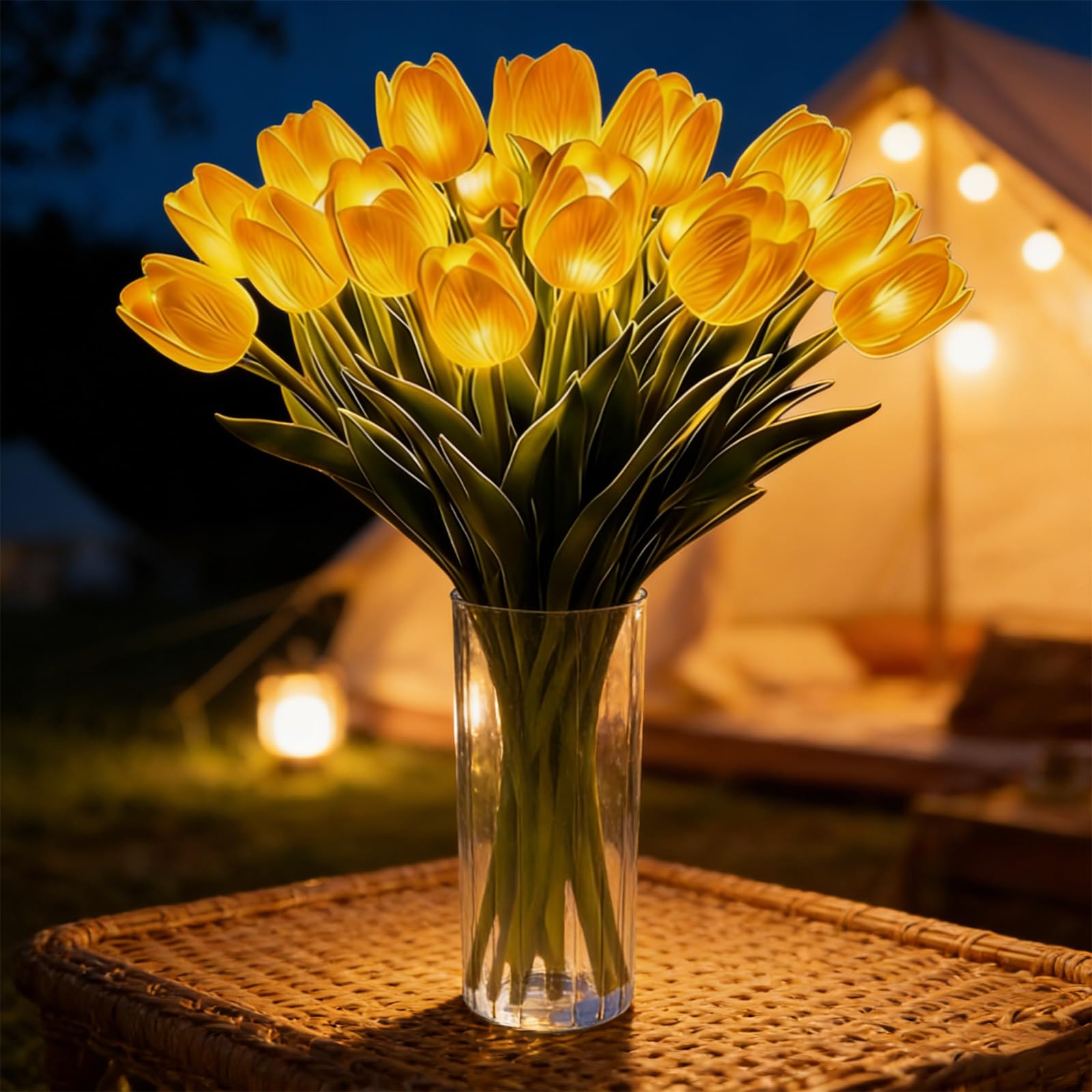 Twinkling Tree Tulips Night Light, 15 Pcs Radiant Romantic LED Tulip Lamp, Warm Flower Lights Pink Artificial Flower Shaped Ambient Night Light for Bedroom Bedside Decor & Gift [Energy Class A]