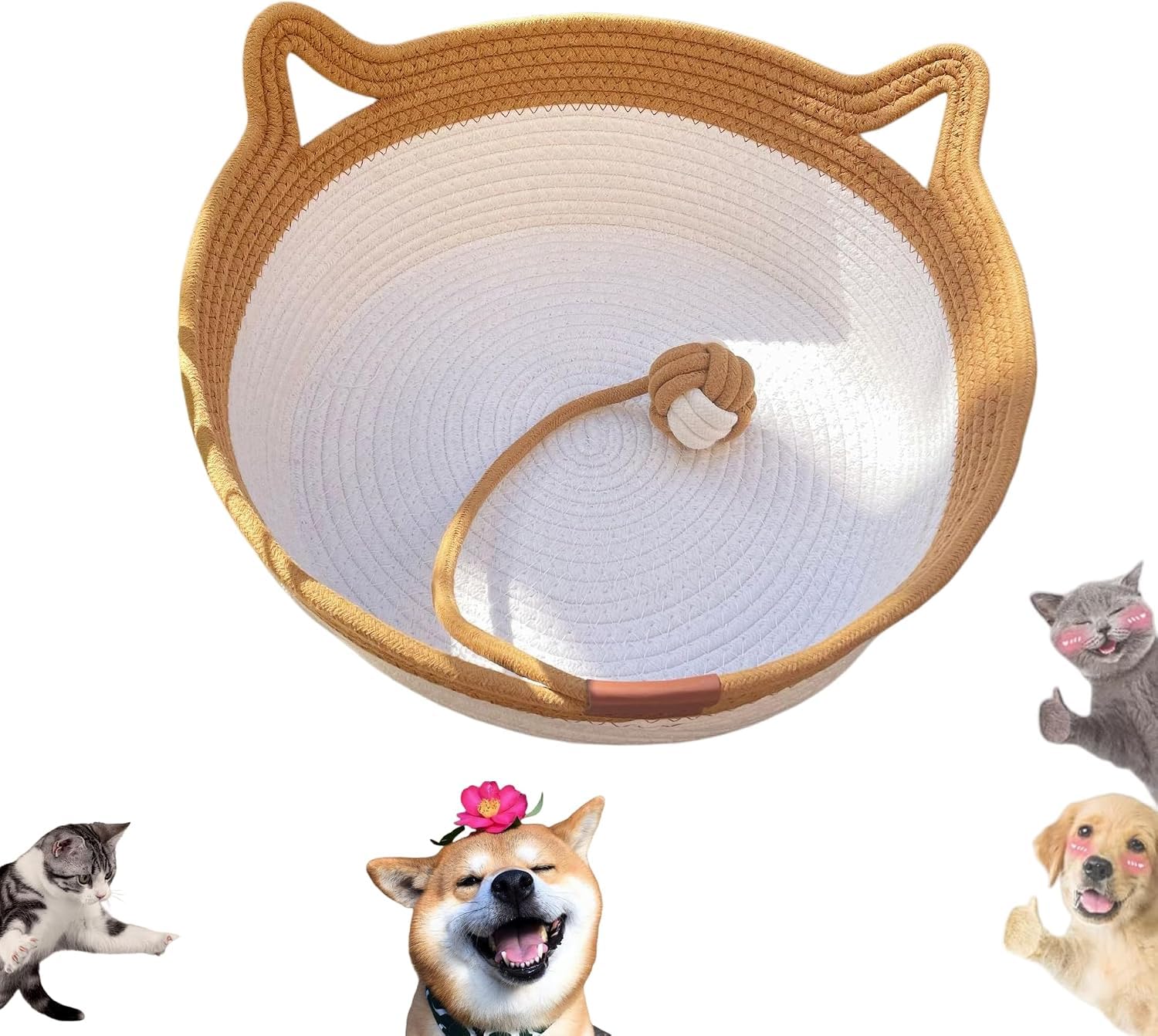Stimuli Cat Instinct Basket Handwoven Cat Bed Ear Handles，Saffron：S
