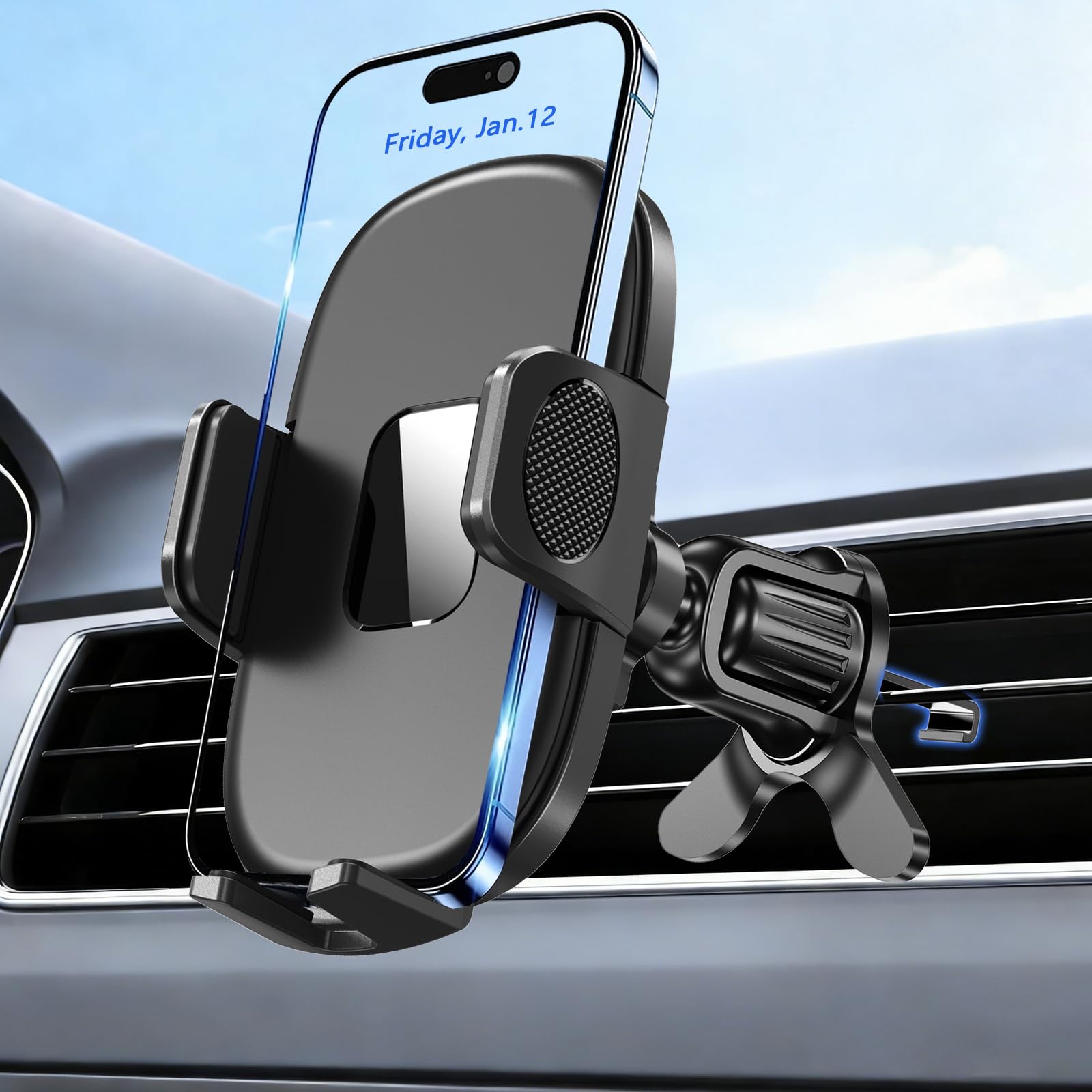 Besank Car Phone Holder, Air Vent Car Phone Mount [2026 Upgraded Built-In Metal Hook Clip] Compatible with iPhone 17 16 Pro Max & All Smartphone