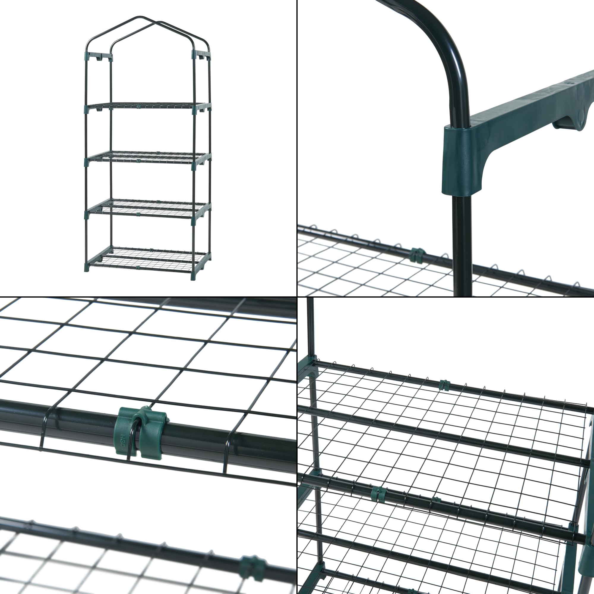 [en.casa] Serra da Giardino Balcone per Coltivazione Piante Scaffale a 4 Piani a Rete Copertura Semitrasparente Apertura a Cerniera Lampo Entrata Avvolgibile 158 x 69 x 49 cm Verde