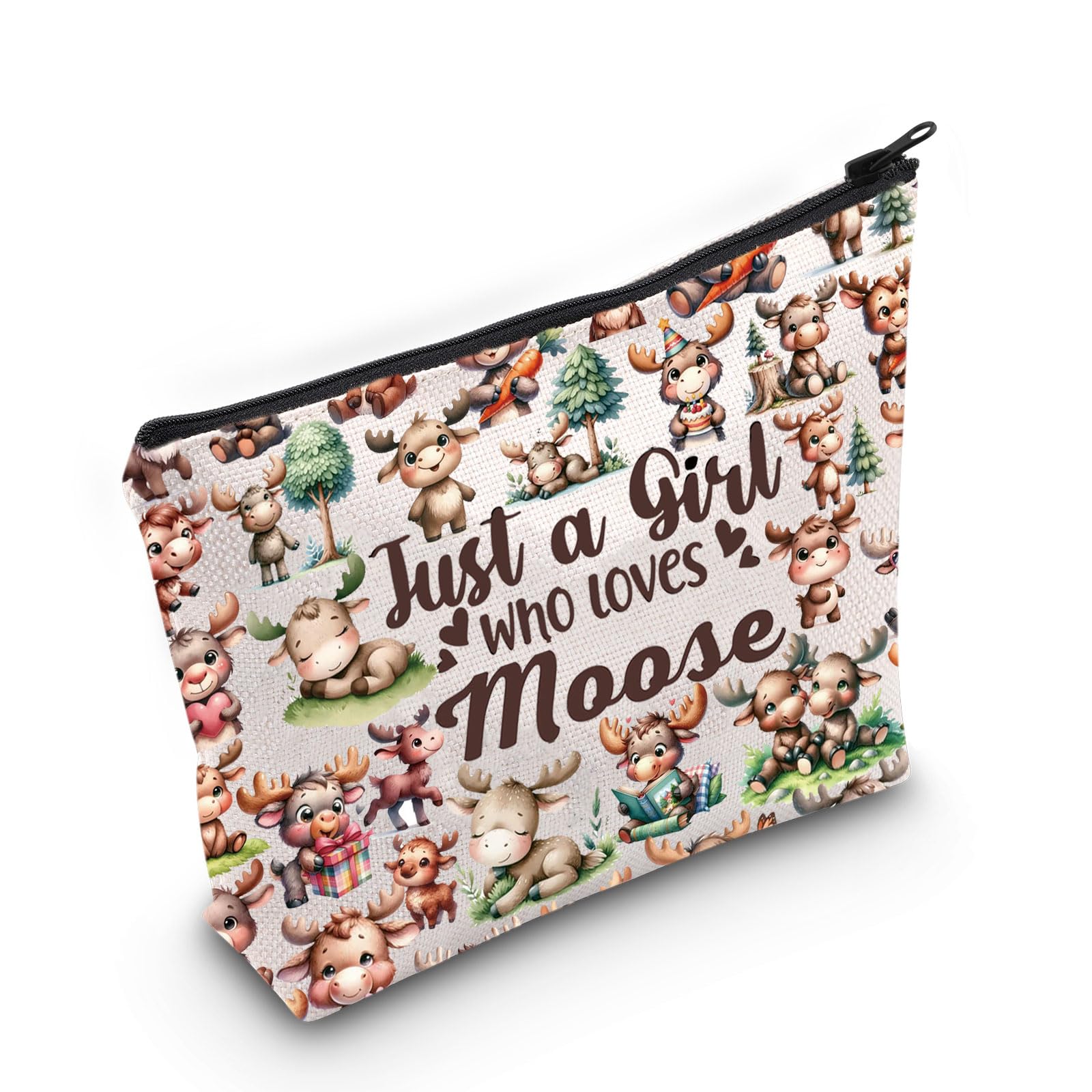 LEVLO Funny Moose Cosmetic Make up Bag Animal Lover Gift Just A Girl Who Loves Moose Makeup Zipper Pouch Bag Moose Lover Gift for Women Girls Just Moose Bag