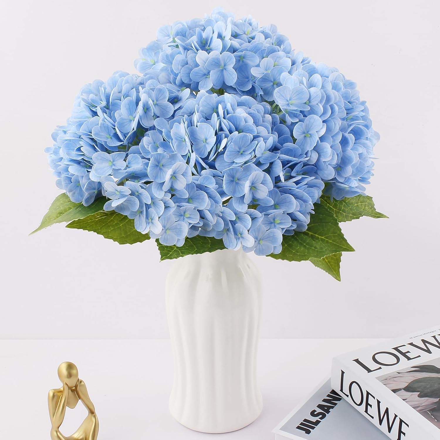 Sherika 22" Real Touch Hydrangea Artificial Flowers, 3Pcs Blue Full Latex Faux Hydrangea Fake Flowers with Long Stem & Leaves for Home Decor Party Floral Arrangements Centerpieces Wedding Bouquets - Image 5