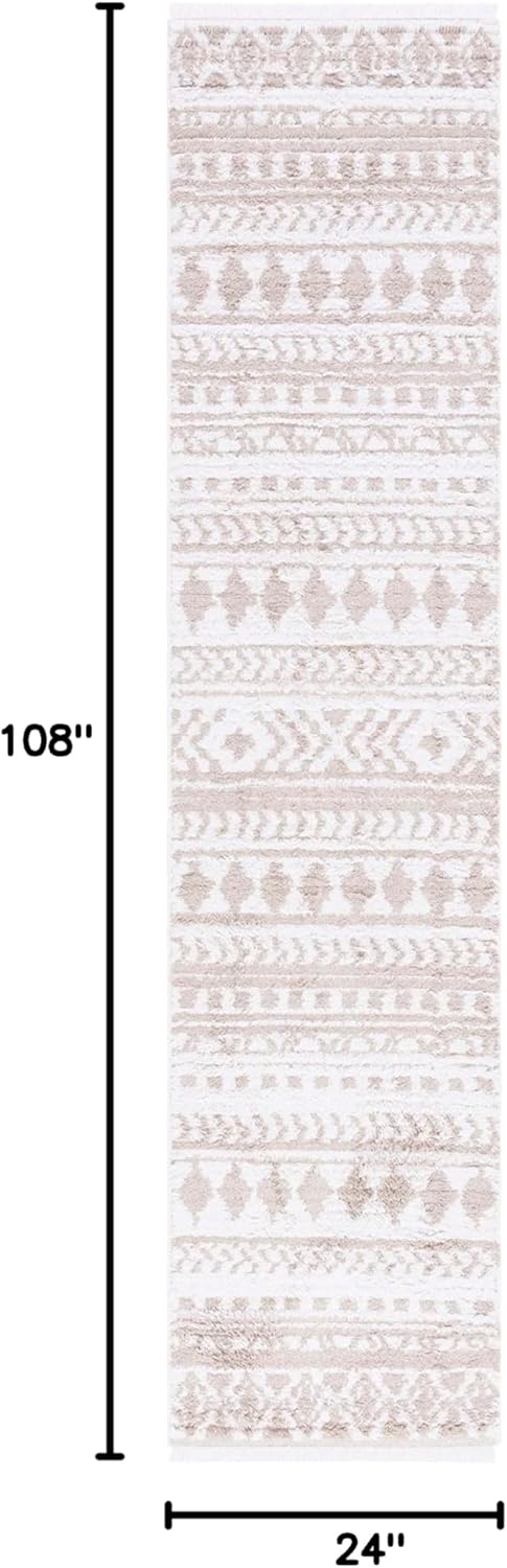SAFAVIEH Augustine Collection Runner Rug - 2' x 9', Ivory & Beige, Moroccan Boho Rustic Fringe Design, Non-Shedding & Easy Care, Ideal for High Traffic Areas in Living Room, Bedroom (AGT848A)