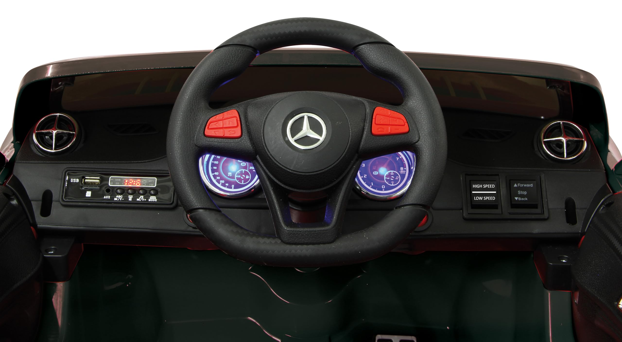 JAMARA 460439 Ride-on Mercedes-Benz SL 400 12V – Kinder Elektroauto, 2 Leistungsstarke Antriebsmotoren und Akku für Lange Fahrzeit, Micro-SD-Slot, AUX-/USB-Anschluss, LED, Ultra-Grip Gummiring