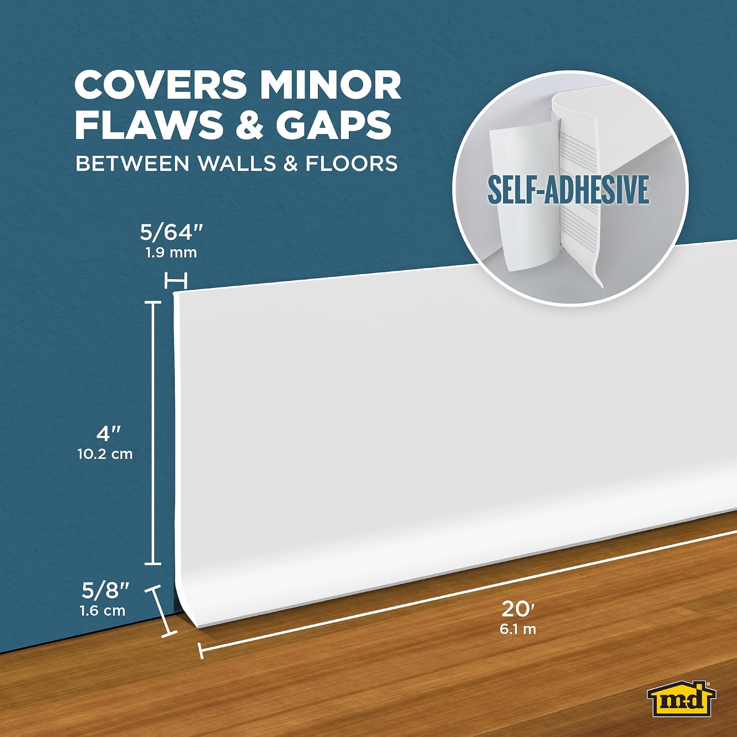 M-D Building Products 93203 4 in. x 20 ft. Snow White Self-Stick Vinyl Wall Base
