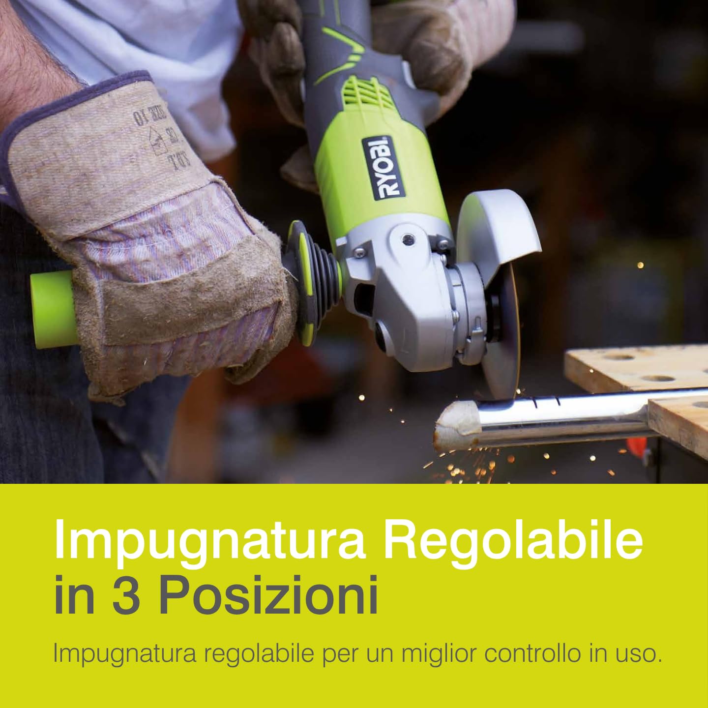 Ryobi R18AG-0 Smerigliatrice Angolare a Batteria 18V ONE+, con Doppio Interruttore di Sicurezza, Carter Regolabile, Batteria Non Inclusa, Diametro Disco 115mm