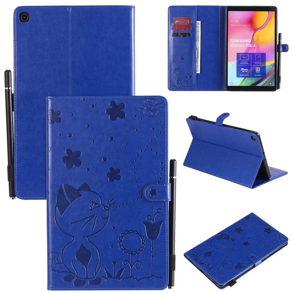 Abtory Galaxy Tab A 10.1 T510 Case,Cat&Bee Embossed PU Leather Folio Multi-Angle Viewing Wallet Case Cover for Samsung Galaxy Tab A 10.1" SM-T510/T515 Blue