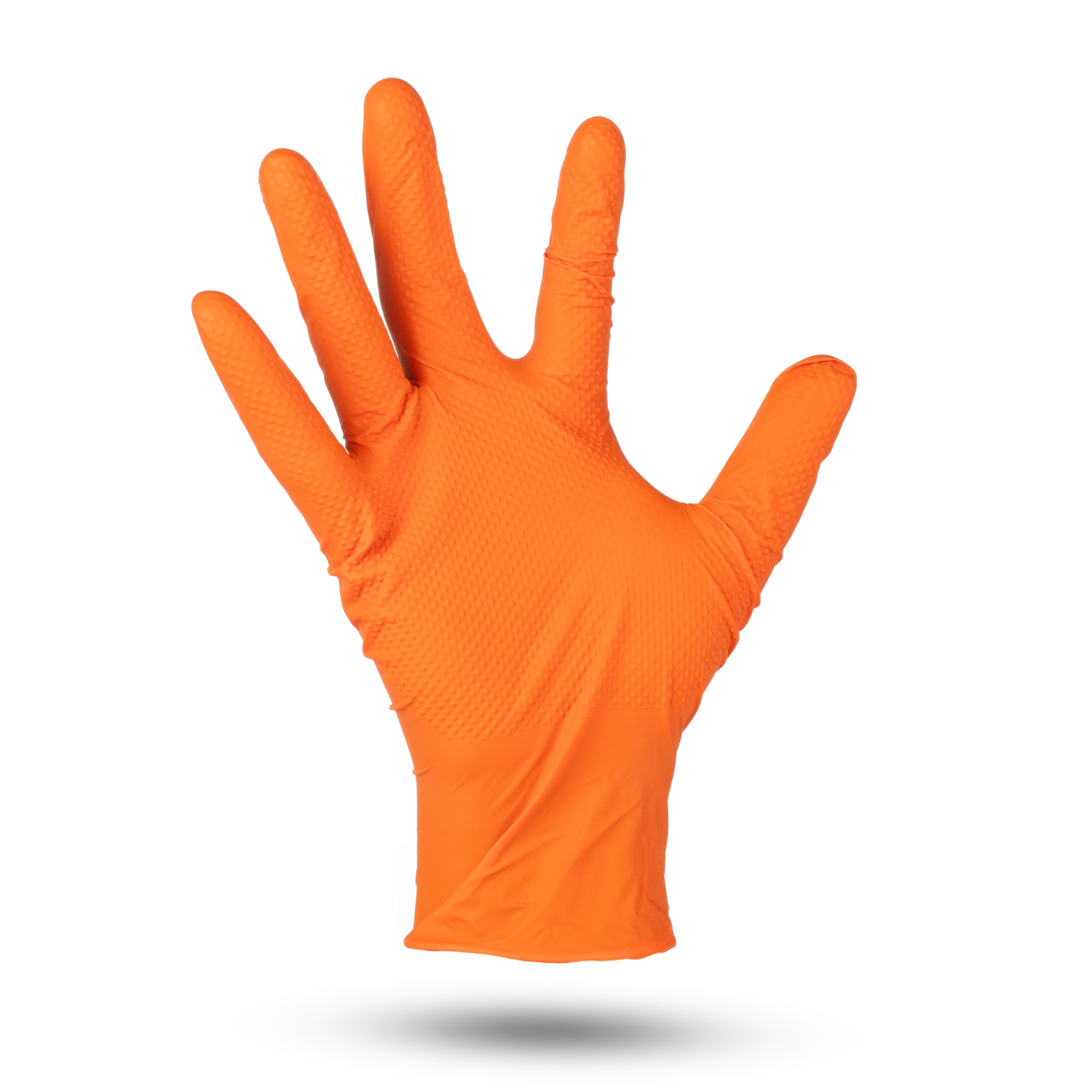 Guantes desechables de caucho de nitrilo, resistentes, aptos para alimentos, mecánicos, limpieza mecánica, textura de diamante, talla XL, color naranja