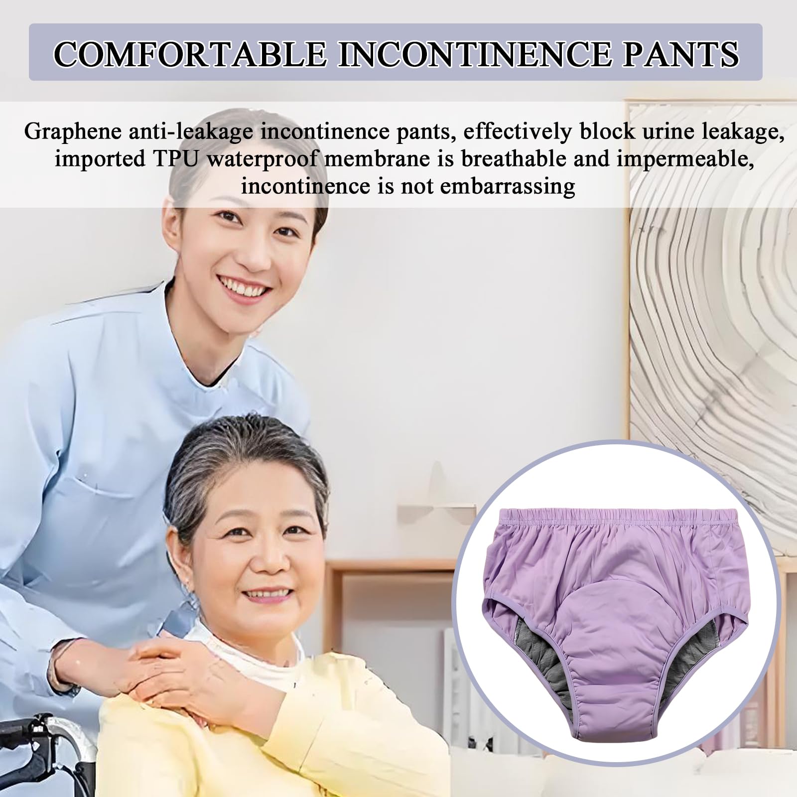 Riutilizzabile Incontinenza Biancheria Intima per Adulti, Pannoloni a Mutandina per Anziani A Prova di Perdite 100% Cotone per l'incontinenza, Post-Partum,3XL