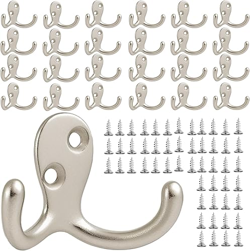 Ganchos de pared para colgar  Paquete de 25 ganchos plateados de doble punta para montar en la pared  Ideal para sala de estar, dormitorio, cocina,