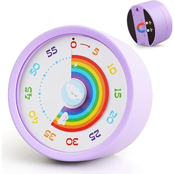 Visual Timer for Children, 60 Minute Countdown Timer | Children's timer with quiet operation and magnetic back - for learning