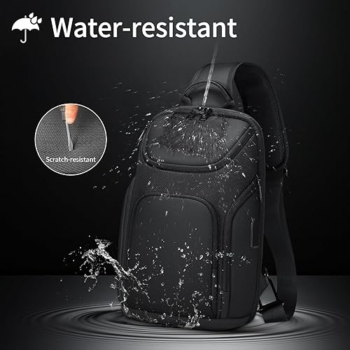 Miniatura 7 de FENRUIEN Bolsa bandolera negra, bolsa cruzada grande para tableta de 11 pulgadas con USB, mochila bandolera de hombro para hombre, mochila casual