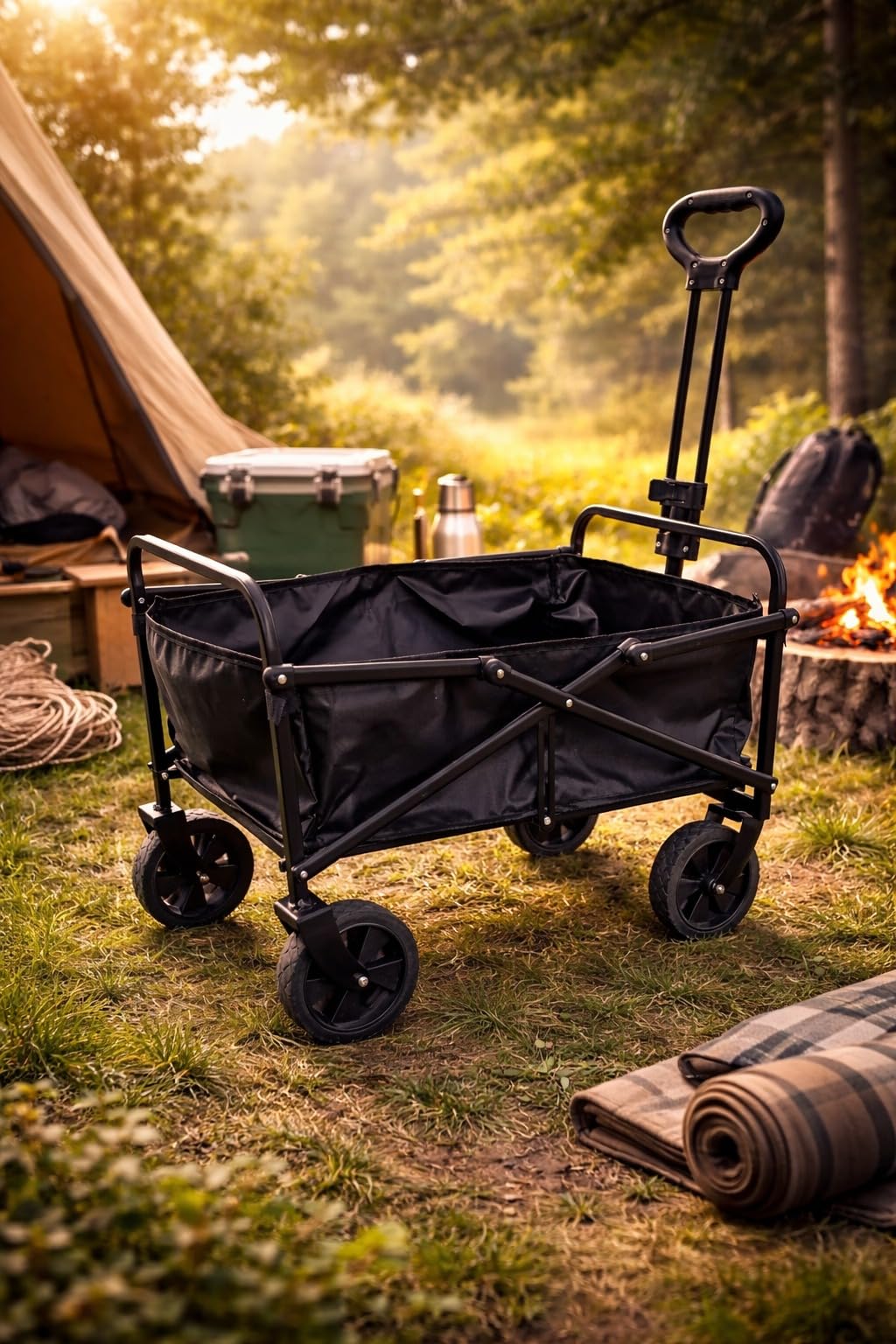 Carro de Mano Plegable con Ruedas | Carrito Multiusos Ideal Playa, Compra, Jardín o Camping | Carga hasta 60kg | Asa Ajustable | Auxiliar | Transporte Todoterreno de Herramientas o Juguetes