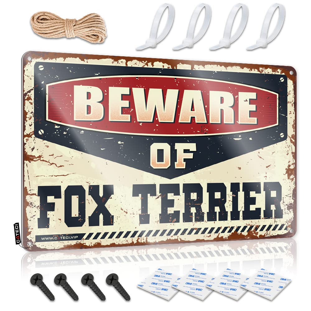 IBWNBBUSN Garage Signs Funny Beware Of Fox Terrier Tin Sign Garage Signs Funny Funny Metal Signs Decor(30X40CM)