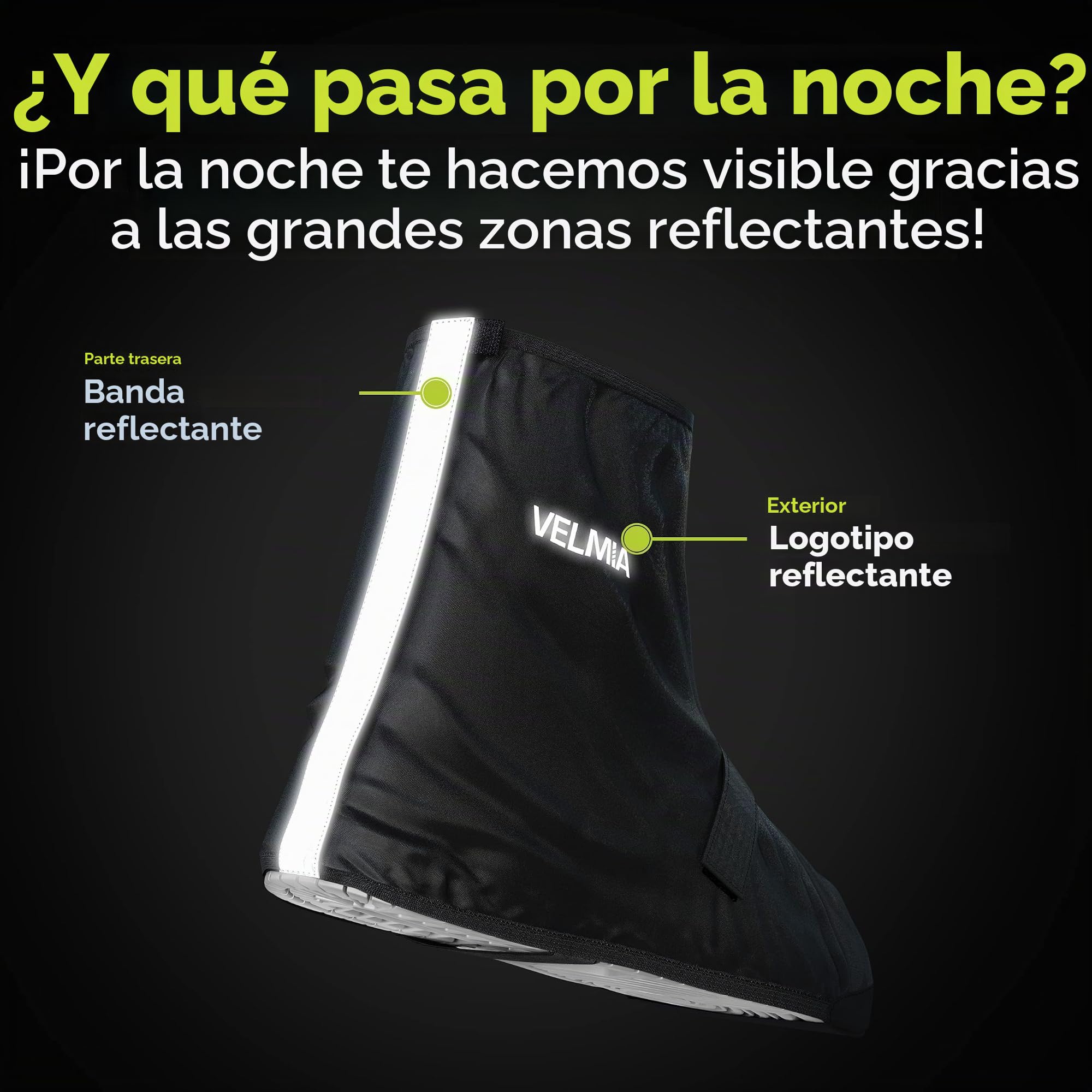 Velmia zapatos de protección contra la lluvia bicicleta con material reflectante y puntera reforzada I zapato cubre impermeable negro lluvia overshoes bicicleta