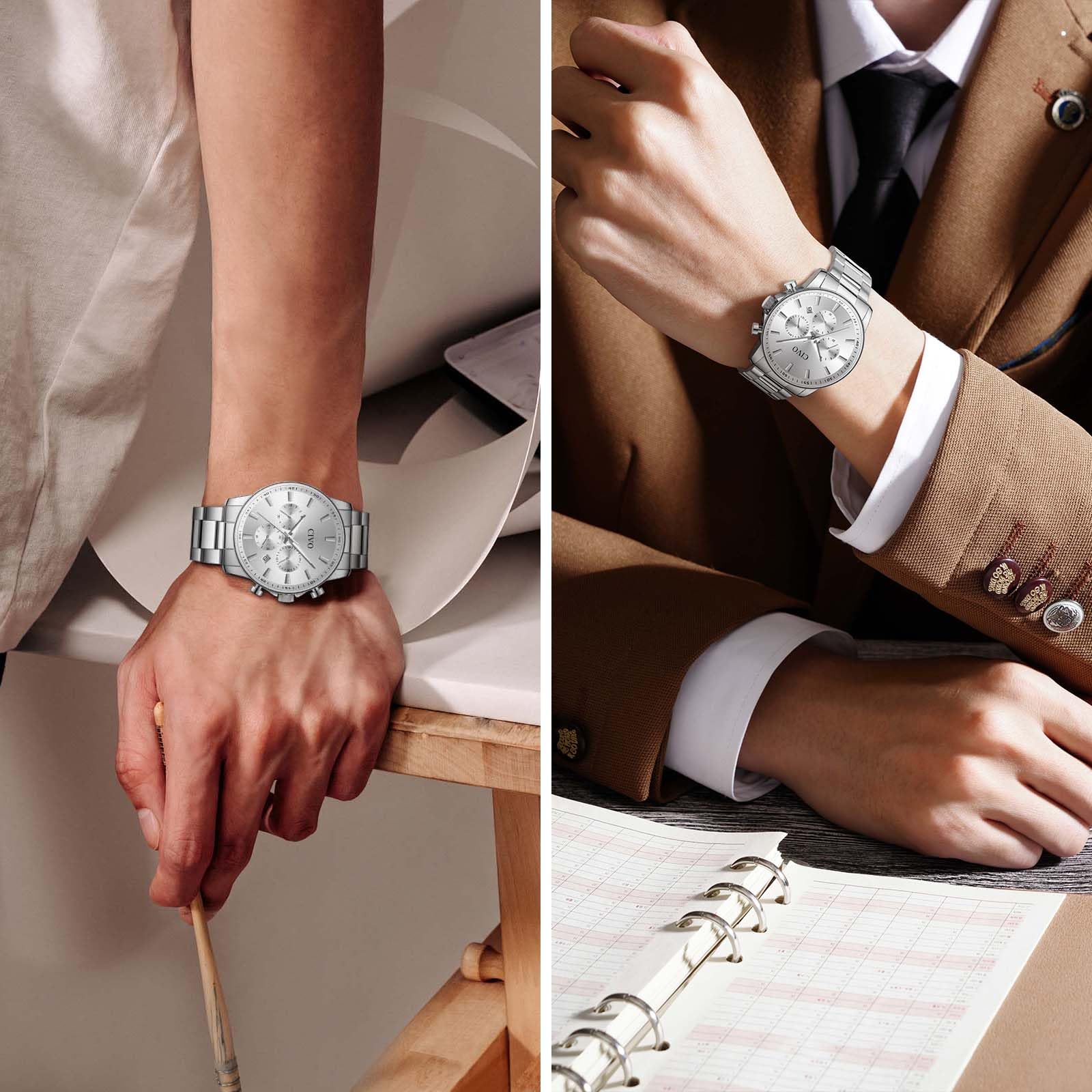 CIVO Orologio Uomo Acciaio Analogic Impermeabile Sportivo Cronografo Data Elegante