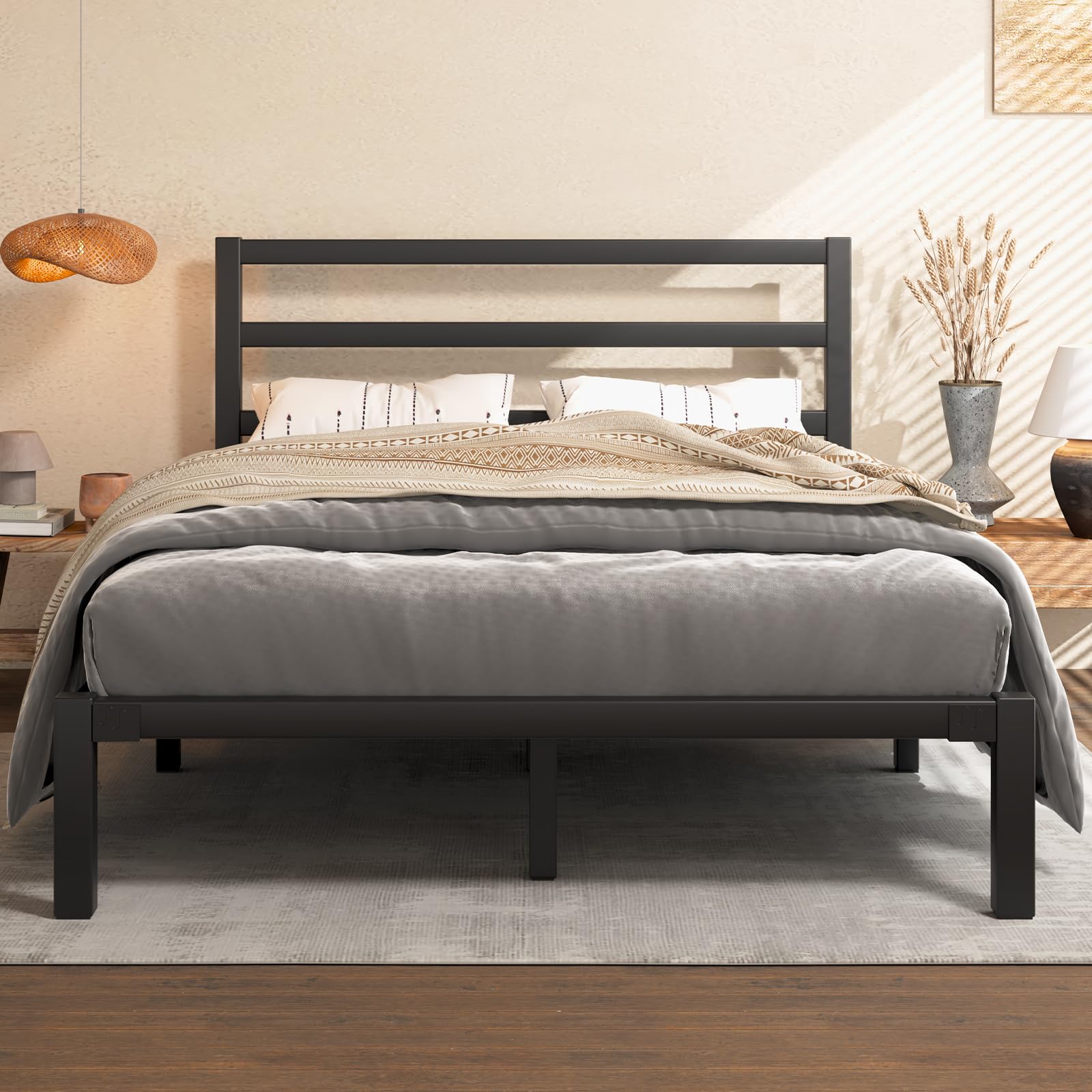 Photo 1 of ***SIMILAR ITEM***
E-Motie Full Size Bed Frame, Metal Platform Bed Frame with Headboard, Underbed Storage Space,Easy Assembly,No Box Spring Needed,Modern, Black