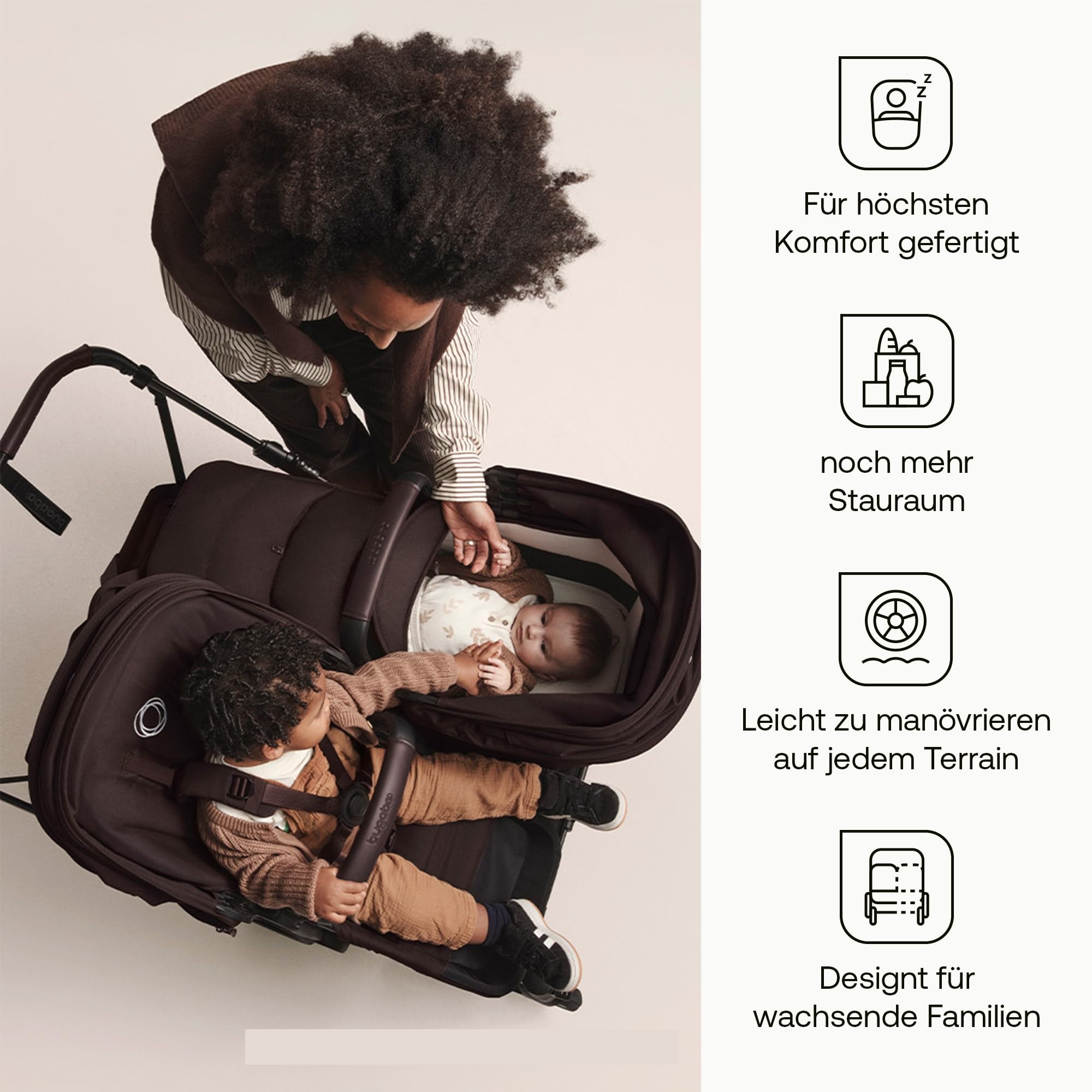 Bugaboo Donkey 6 Double, Geschwisterwagen für Baby & Kleinkind, Doppelkinderwagen mit wendbarem Sitz und Liegewanne, komfortable Einhand-Lenkung, Fern Green