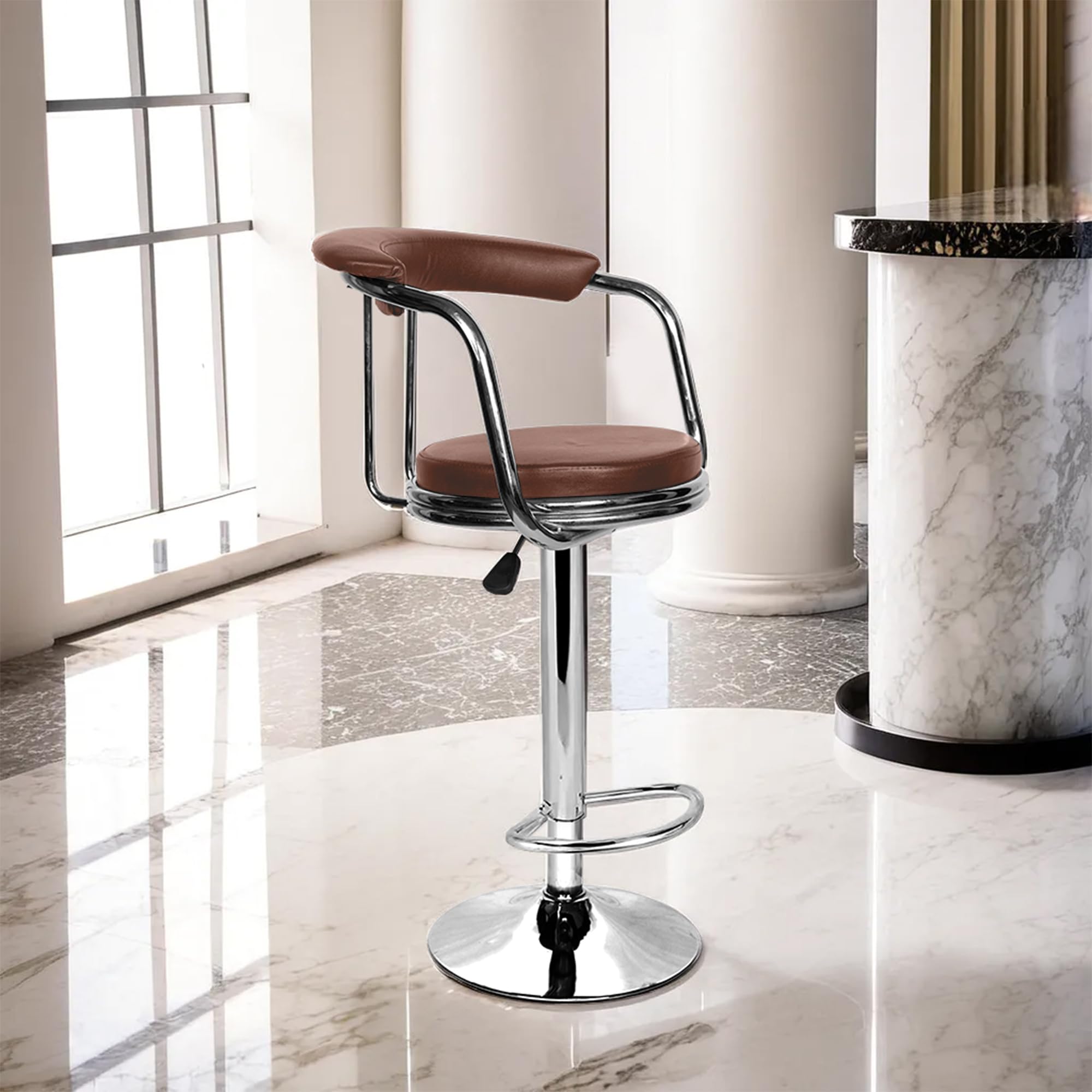 ROSE® Kiya Height Adjustable & Revolving Bar Stool/Kitchen Chair Suitable for Kitchen, Cafeteria, Dining, Office,Shops (1, Brown, Barstool)-image-7
