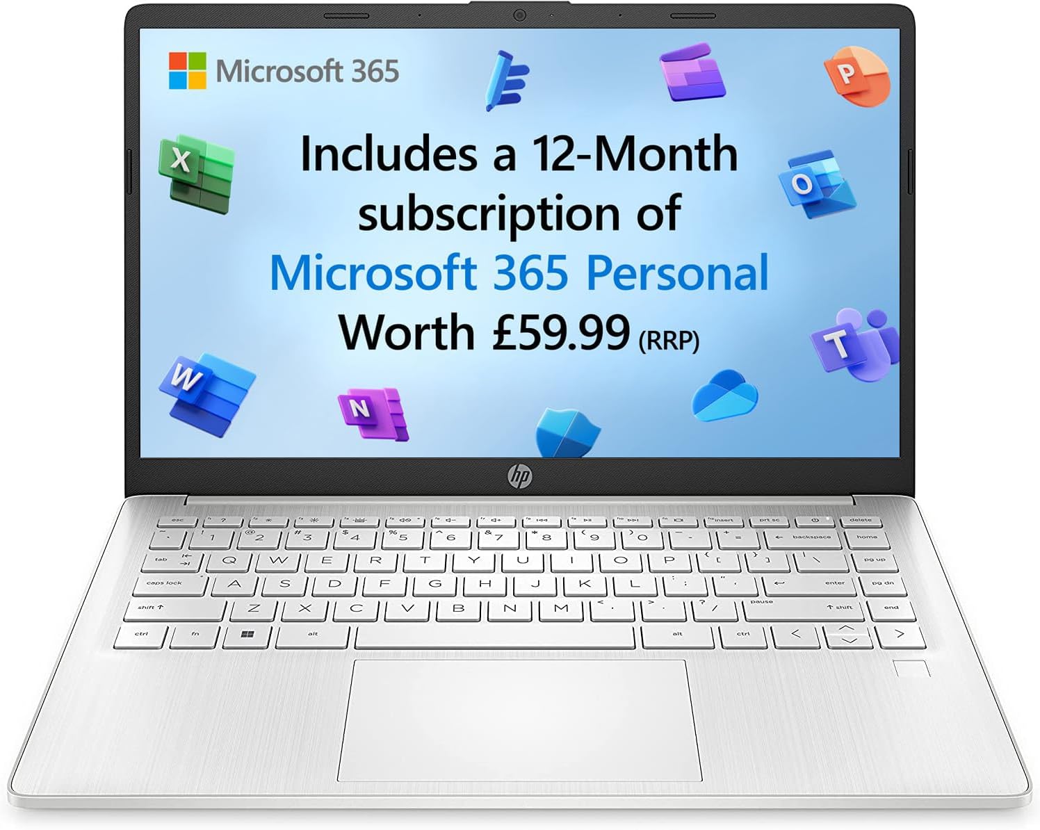 HP 14″ Laptop, 4G LTE with 20GB EE data, Qualcomm Snapdragon 7c Processor, 4 GB RAM, 128 GB eMMC, FHD Display, Up to 14hrs battery, MS 365 Personal 12m, Win 11, Dual Speakers, Silver, 14-eg0001na