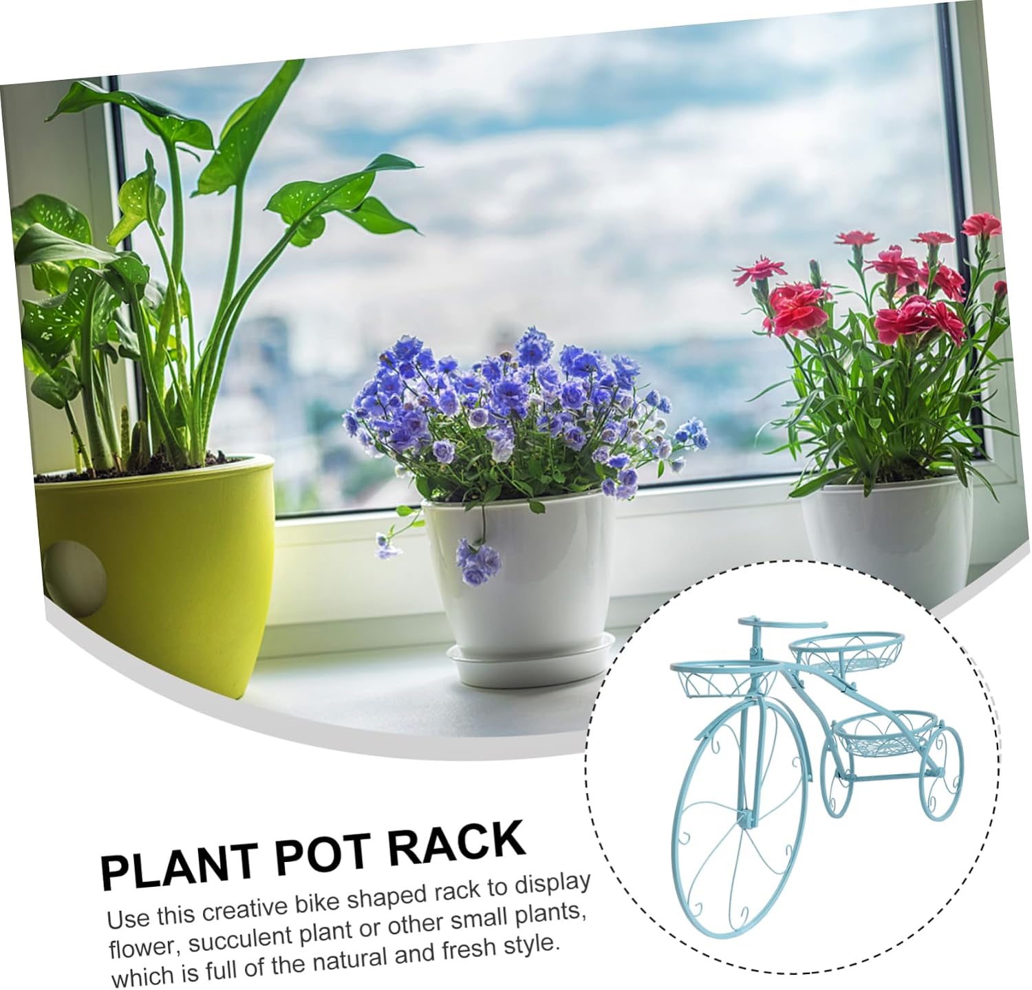 VICASKY Bicycle Shaped Flower Pot Rack for Indoor and Balcony Multi-layer Iron Craft Plant Display Stand Easy to Assemble Greenery Holder image 2