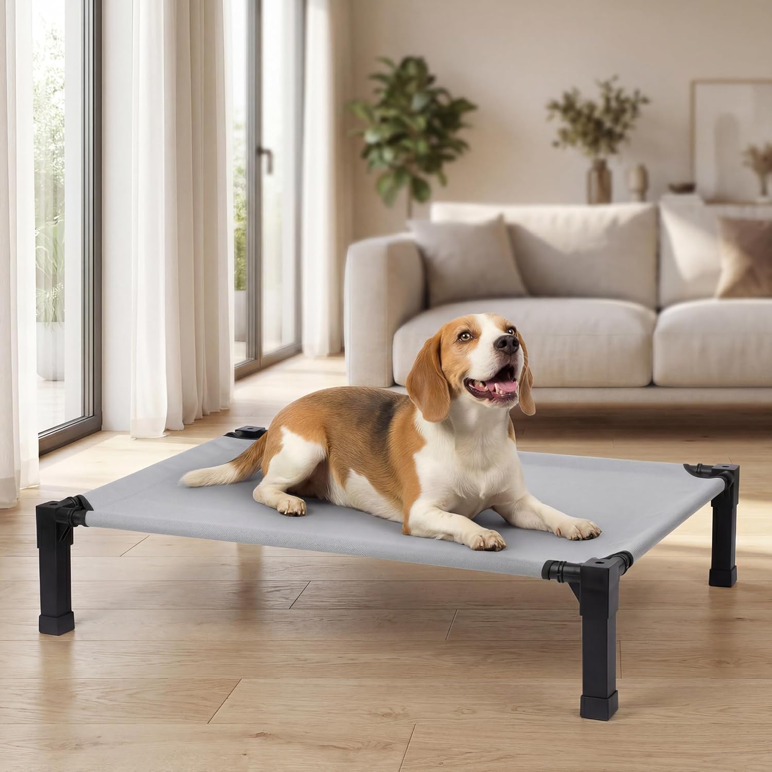 Niubya Elevated Outdoor Dog Bed, Cooling Elevated Pet Cot, Steel-Framed and Non-Slip Feet, Raised Dog Bed with Waterproof, Washable, Breathable Teslin Mesh, 42in