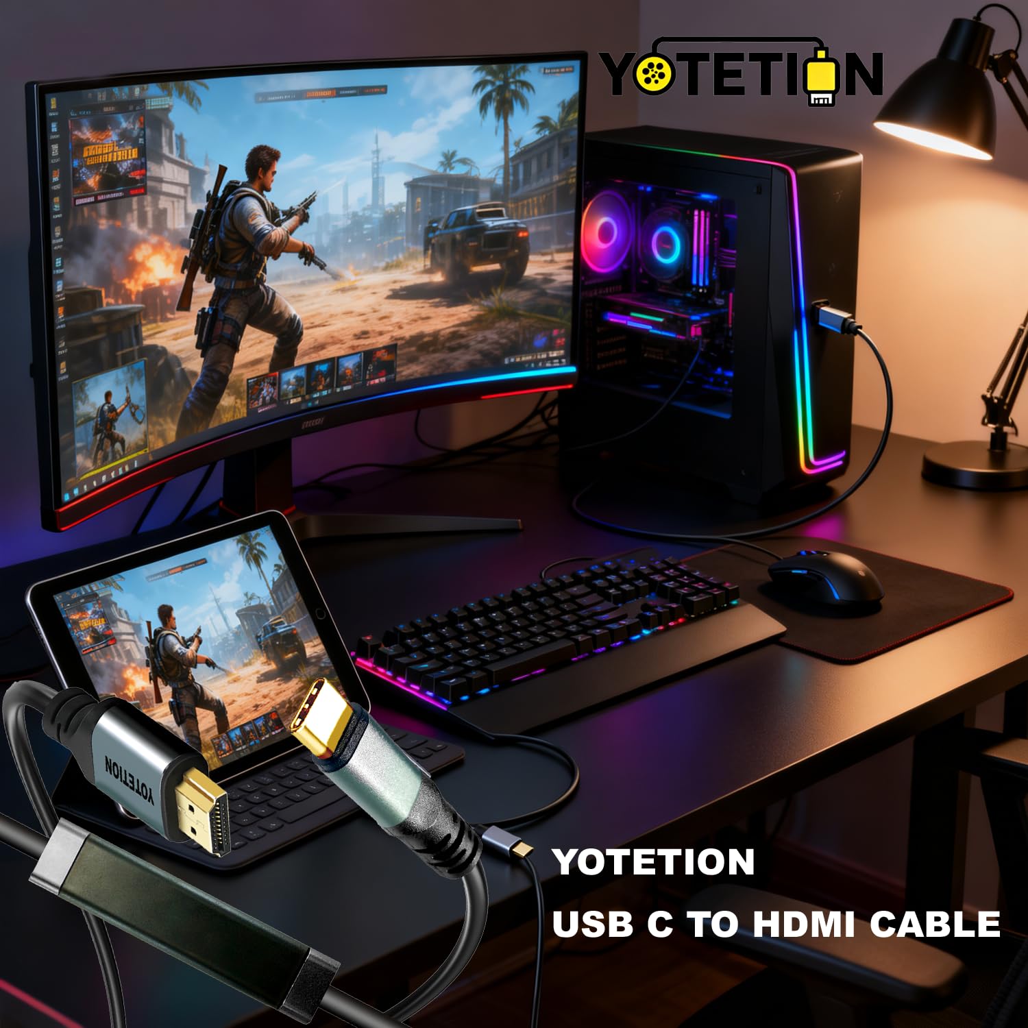 Cable USB C a HDMI de 40 pies, 4K60HZ, 1080P, cable largo tipo C a HDMI, USB C (fuente) compatible con iPhone 15-16-17, MacBook Pro/Air, iPad, Mac Mini, Galaxy, XPS, HDMI (pantalla) compatible con TV