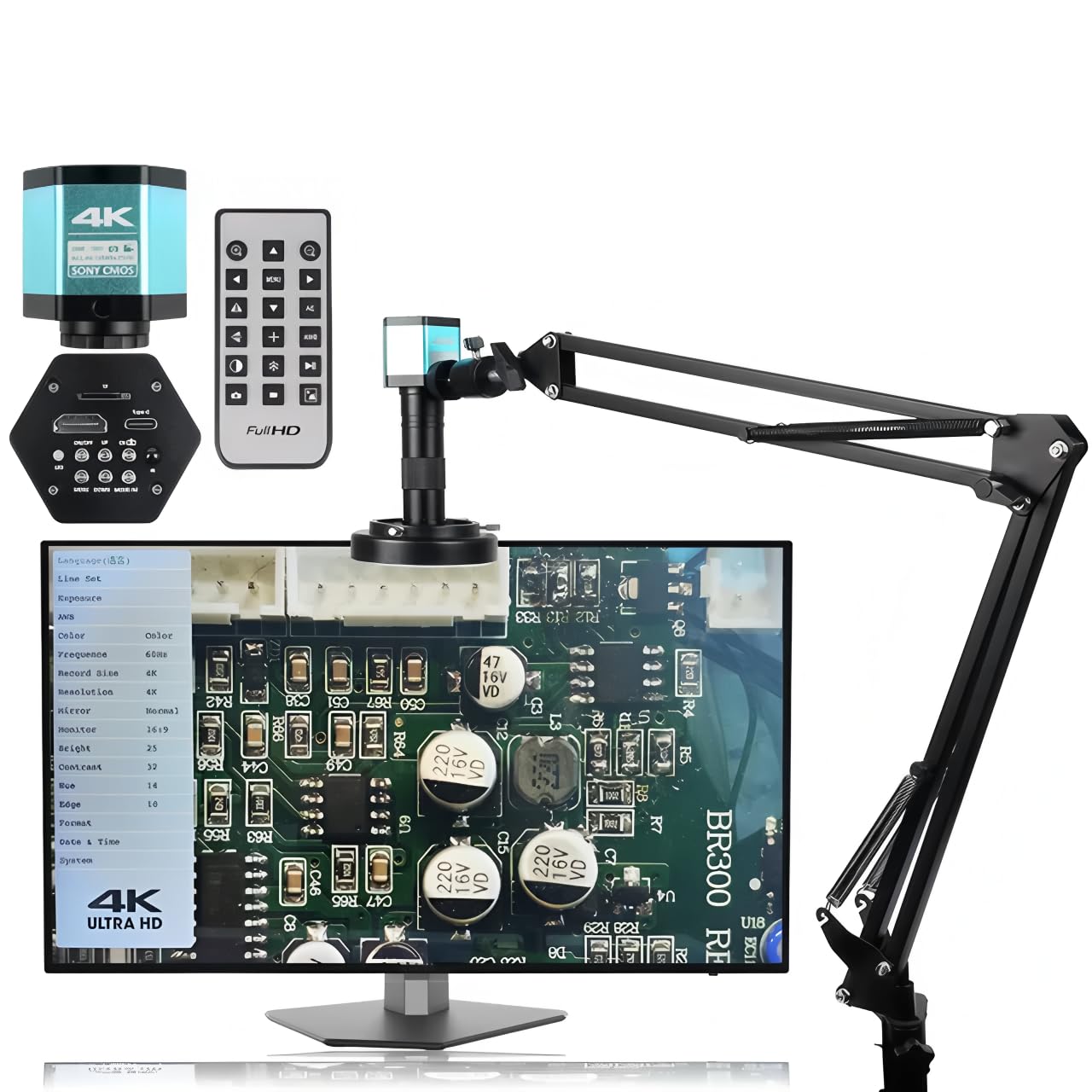 4K Microscope 48MP Digital Microscope For Electronics USB Industrial Cameras HDMI 1-150X Zoom C-Mount Lens Phone Pcb Soldering（C 13MP HDMI VGA）