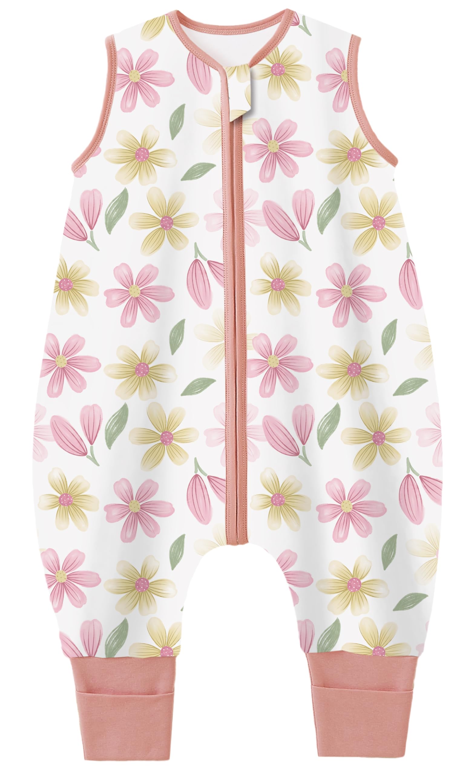 Teechodina Baby Ganzjahres Schlafsack mit Füßen 100% Baumwolle 1.5 Tog Schlafsack mit Beinen für Kinder, 1.5 Tog/Blumen, 100cm/Baby Höhe 110-120cm