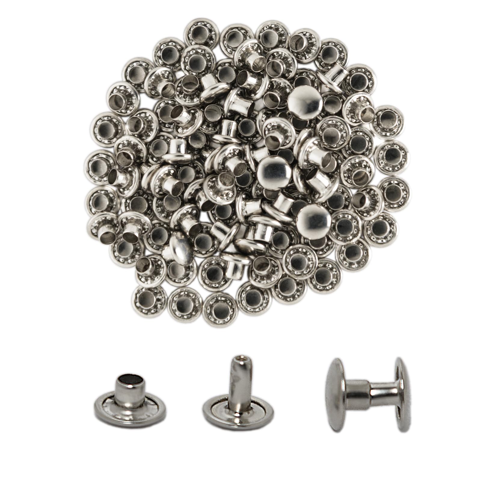 CATTANEO 100 Rivetti in Ferro Doppia Testa 9x8mm Set per Cuoio Tessuti Borse Scarpe Abbigliamento Made in Italy