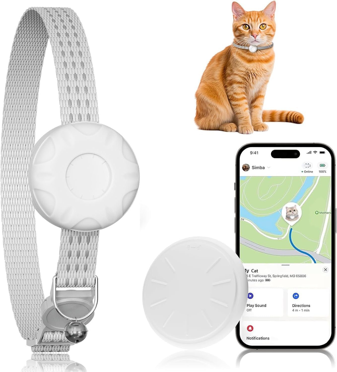 Cat Tracker, Cat Tracker Collar with Safety Elastic Buckle, Compatible with Apple Find My App (Only iOS), No Monthly Fee, Waterproof Pet Tracker for