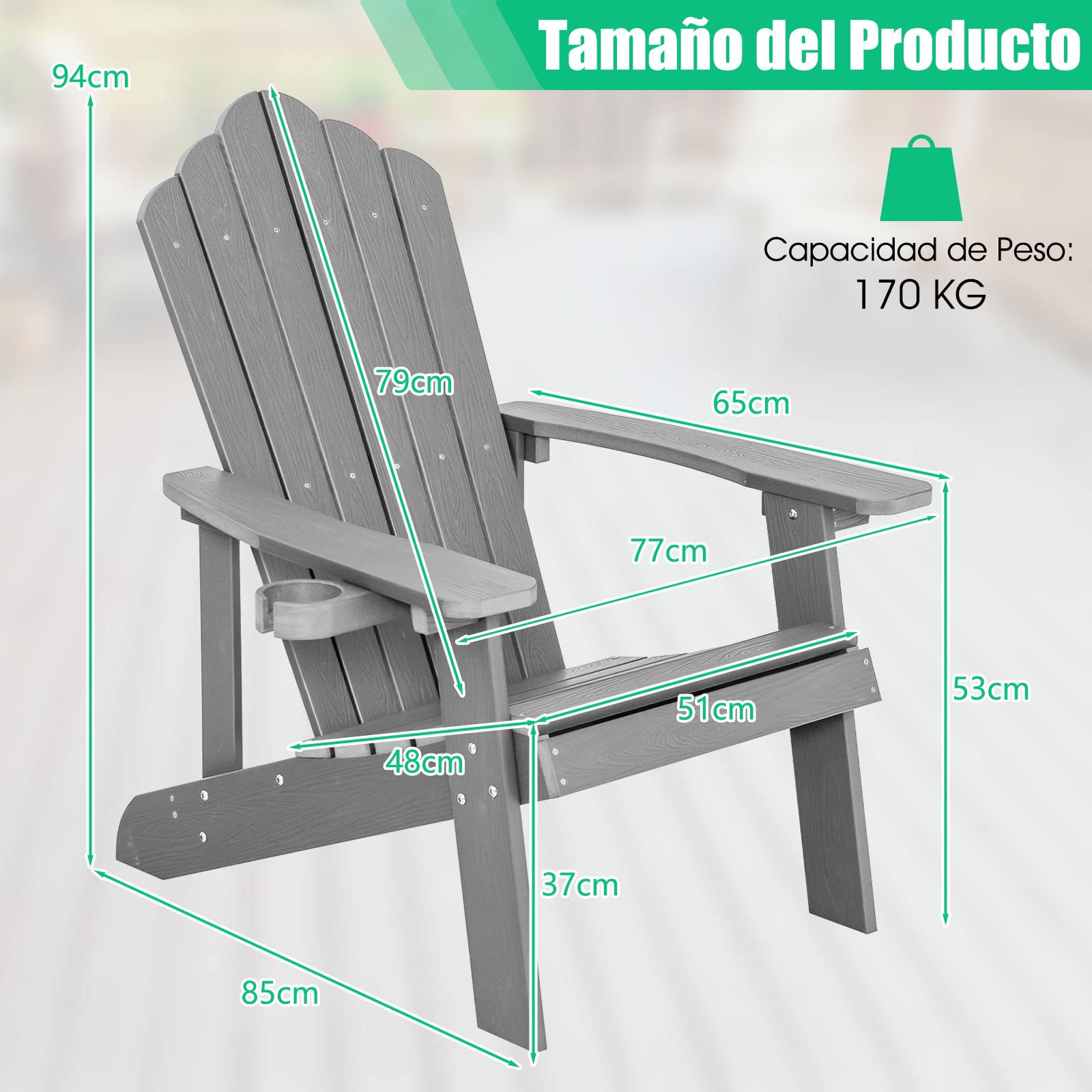 COSTWAY 2 Sillas Adirondack con Portavasos, Sillas para Hogueras, Resistente a la Intemperie, Grano de Madera Realista, Facíl de Montaje, Silla de Exterior para Patio, Jardín, Terraza (GIRS,2)
