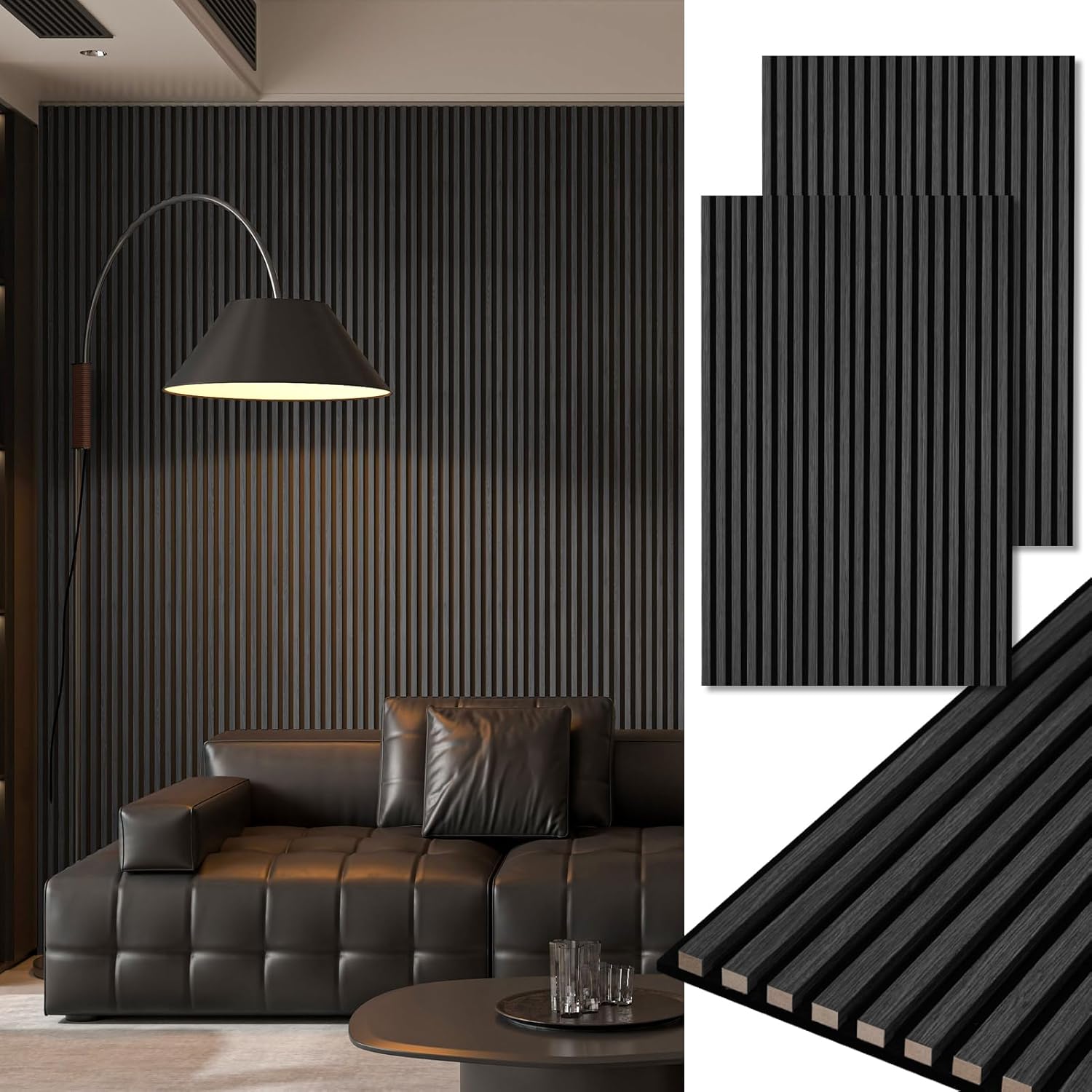 Art3d 2-Pack 48" x 24" Acoustic Wood Panels for Wall, Soundproof Wood Slat Panel for Wall and Ceiling, 3D Fluted Sound Absorbing Paneling for Interior Wall Decor, Living Room, Bedroom - Blackwood 2pcs - 48" x 24" Blackwood