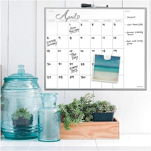 Miniatura 3 de U Brands Pizarra magnética de borrado en seco, sin fecha, 20 x 16, superficie blanca, marco de aluminio plateado