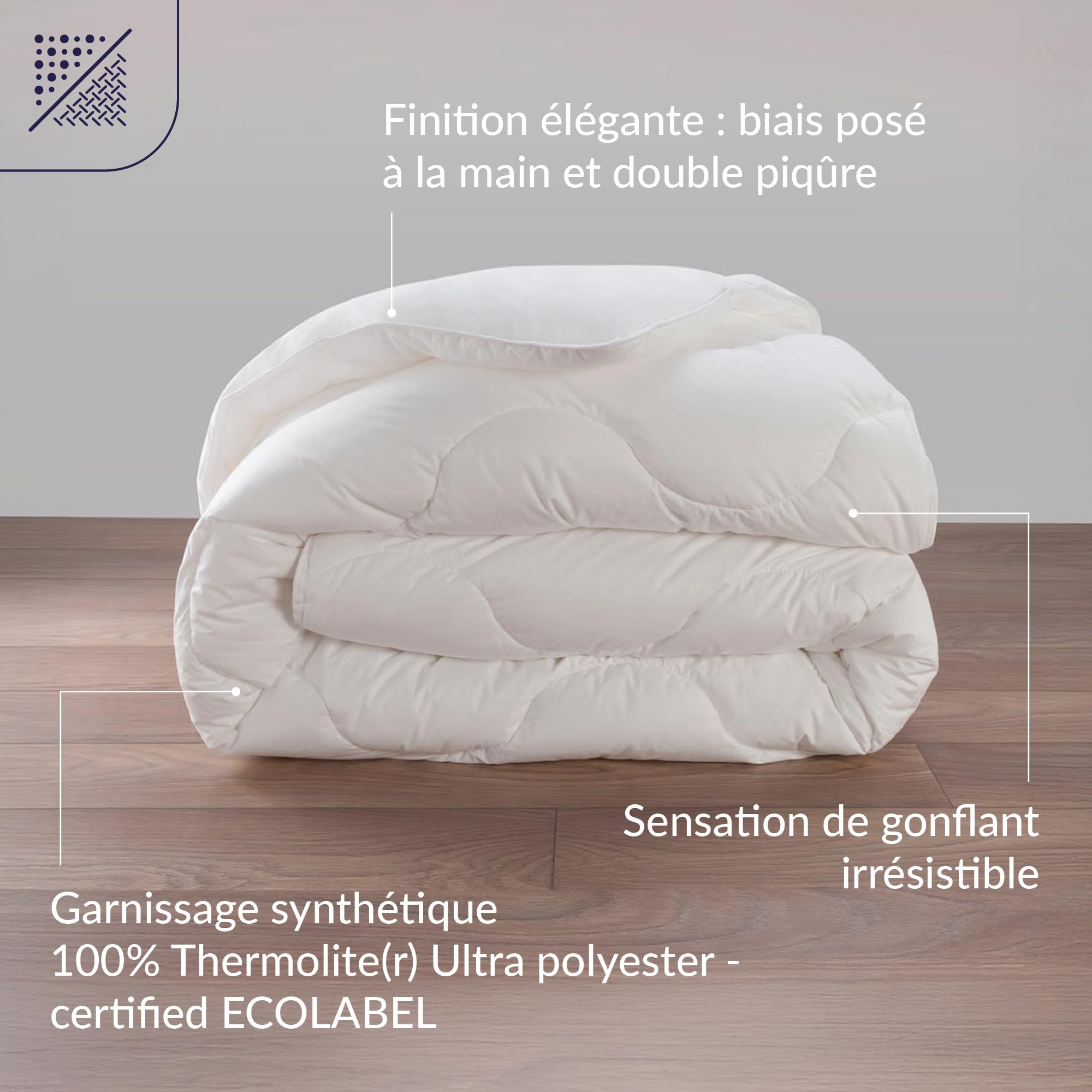 DODO - Couette Chaude Ultra Gonflante 220x240 cm - Convient 1-2 Personnes - Tissu 65% Polyester 35% Coton - Garnissage 100% Thermolite Ultra Polyester 350g/m² - Lavable en Machine à 40°C