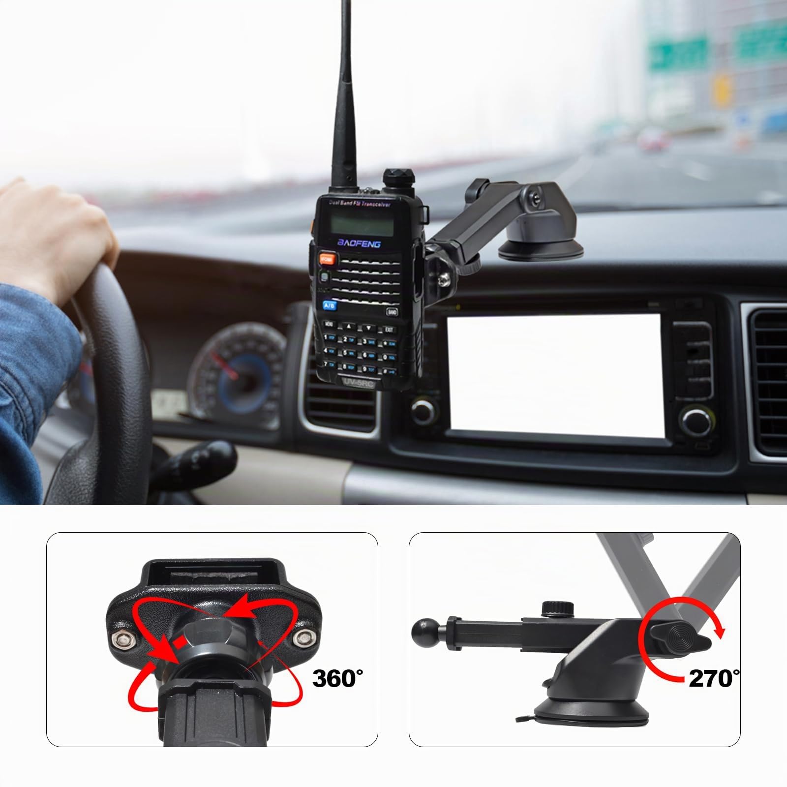 Support Yaesu Support ventouse pour talkie-walkie de voiture - Motorola, Baofeng, Icom, Kenwood, Kenwood, VHF, UHF, CB