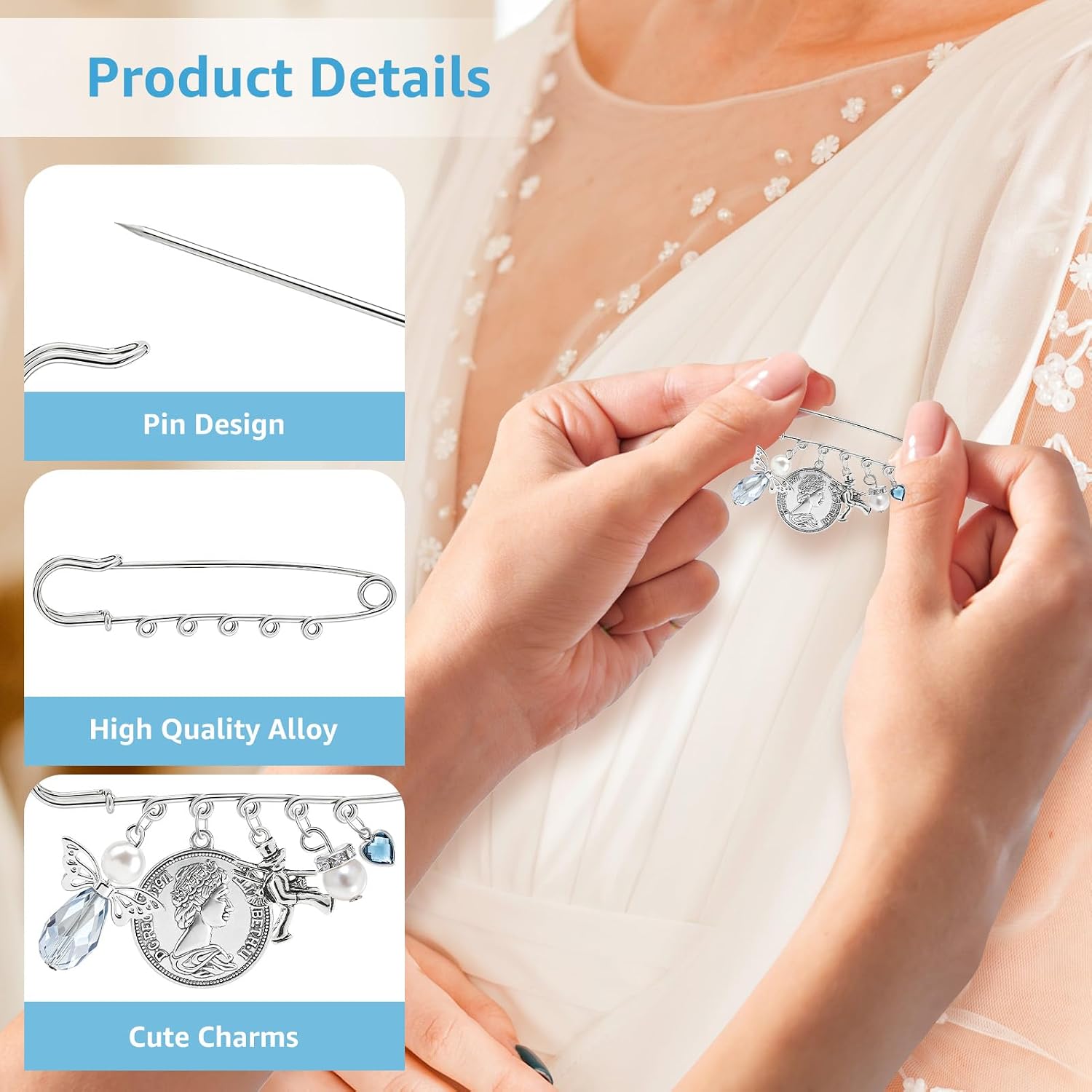 Ximalun Something Blue Gifts for Bride Bridal Shower Gifts for Wedding Day Bridal Accessories for Bride to Be Bouquet Garter Charm image 3