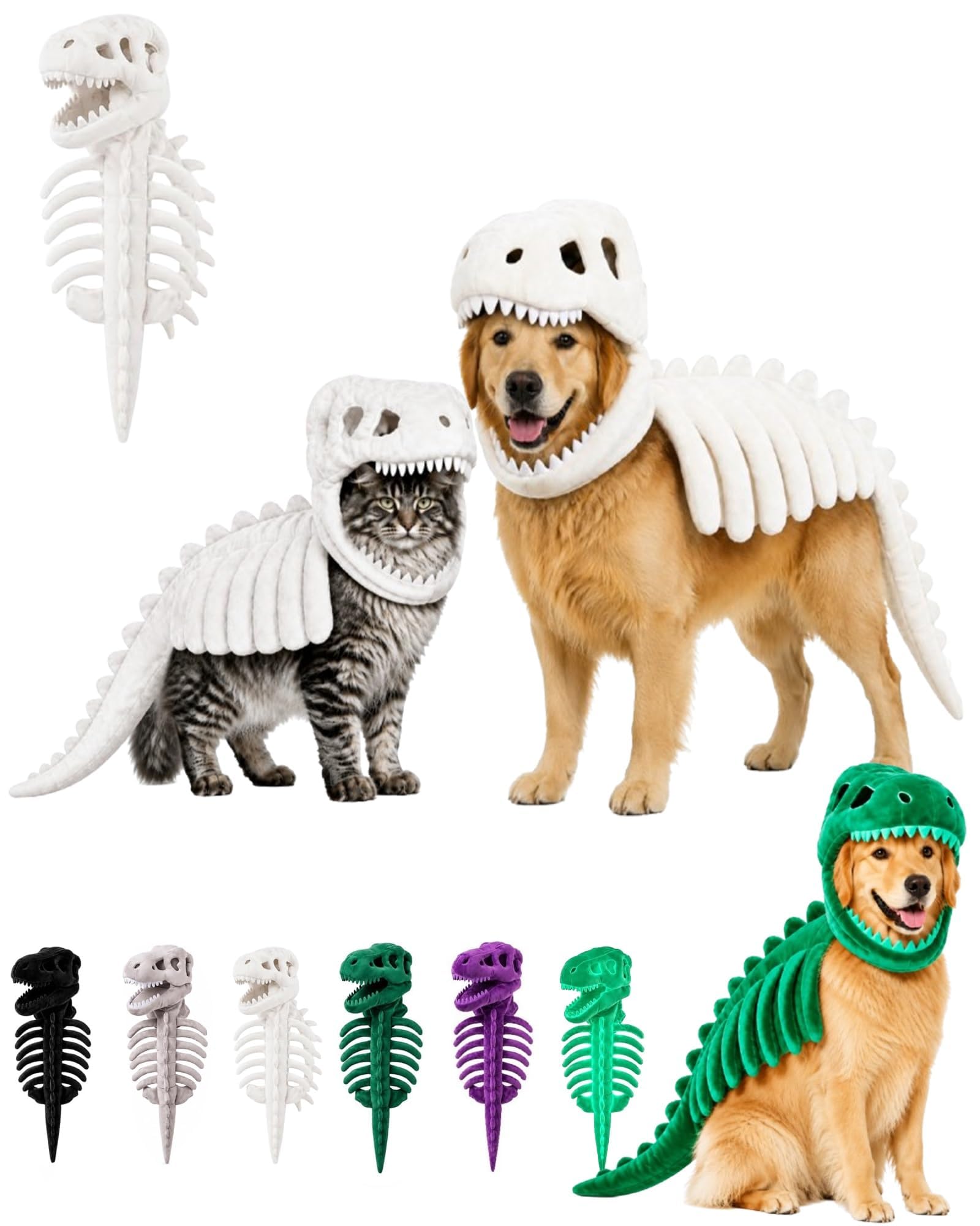 Dog Dinosaur Skeleton Costume | Dog Plush Dino Skeleton Halloween Costumes