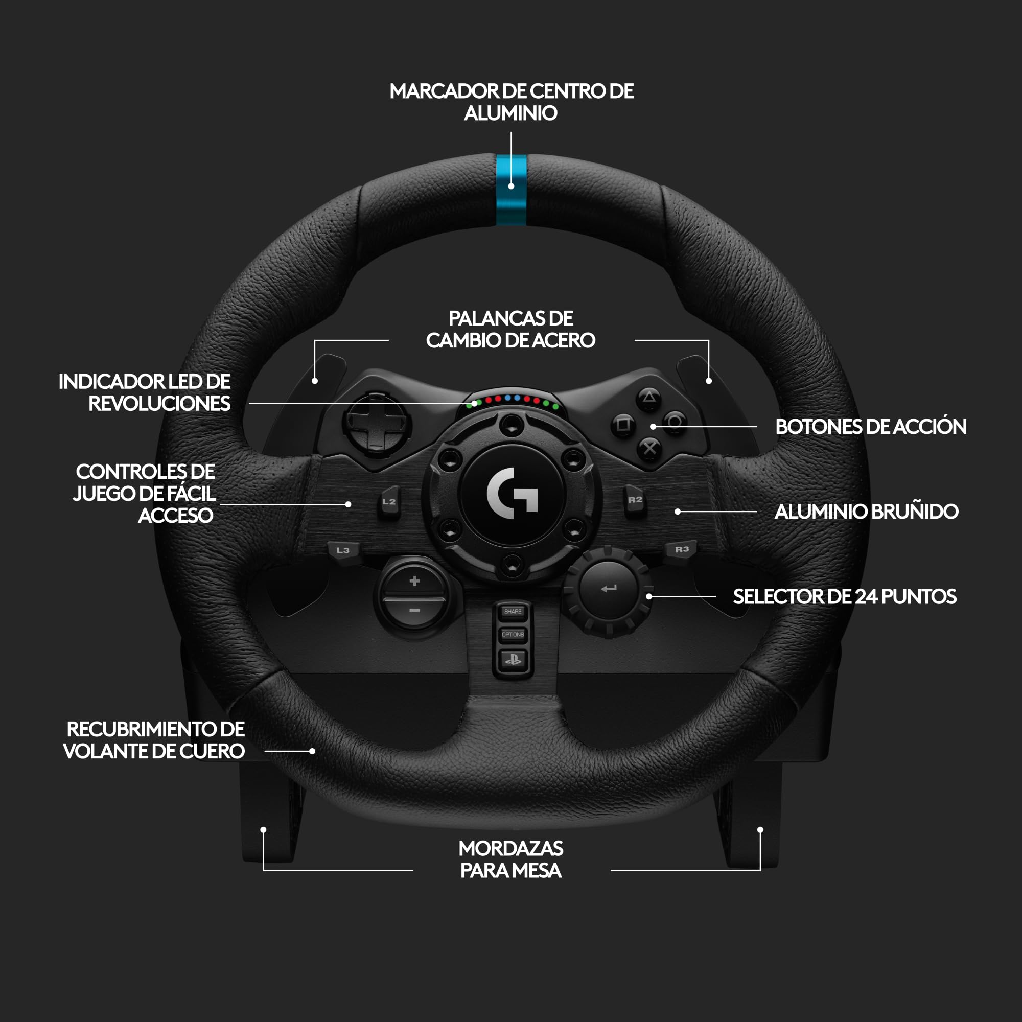 Logitech G G923 Racing Wheel and Pedals, Force Feedback TRUEFORCE,1.000 Hz, respuesta eficaz, control de salida de doble embrague, volante auténtico, para PS5, PS4, PC, Mac - Negro