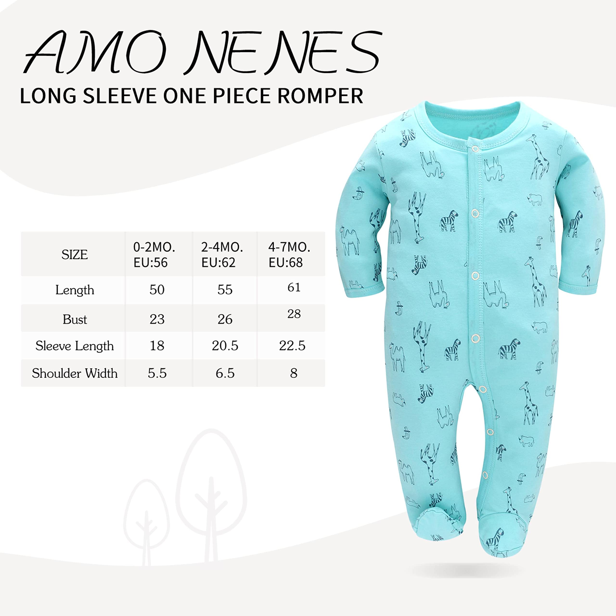 Schlafstrampler Baby Jungen Overall 3er Pack Unisex Pyjamas Baumwolle Strampler Jumpsuits Langarm Spieler Babykleidung mit 0-7 Monate
